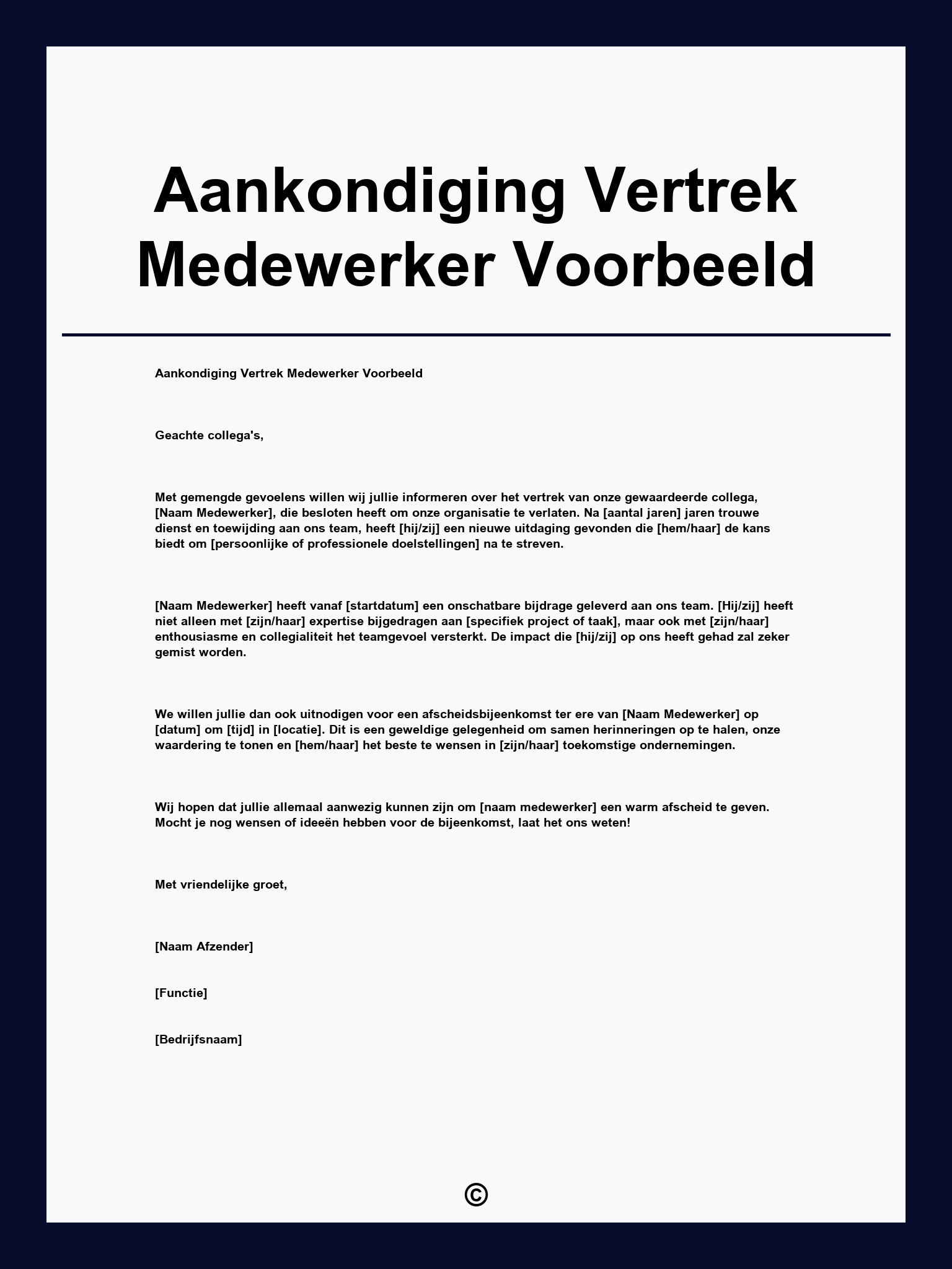 Aankondiging Vertrek Medewerker Voorbeeld