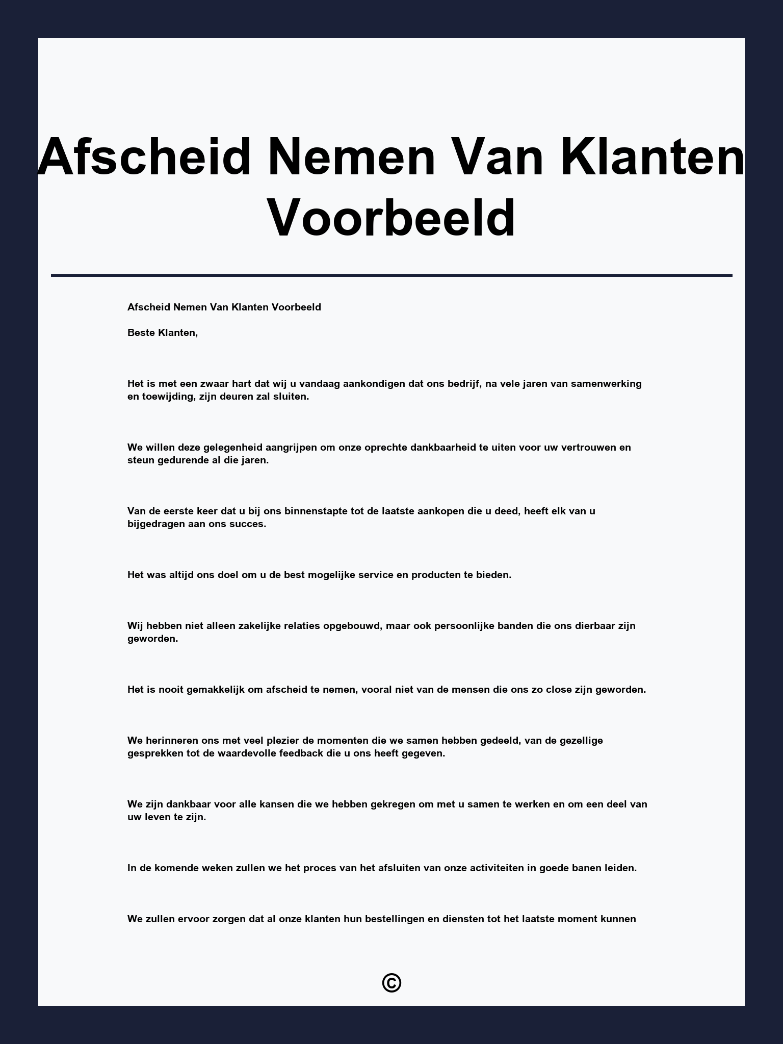 Afscheid Nemen Van Klanten Voorbeeld