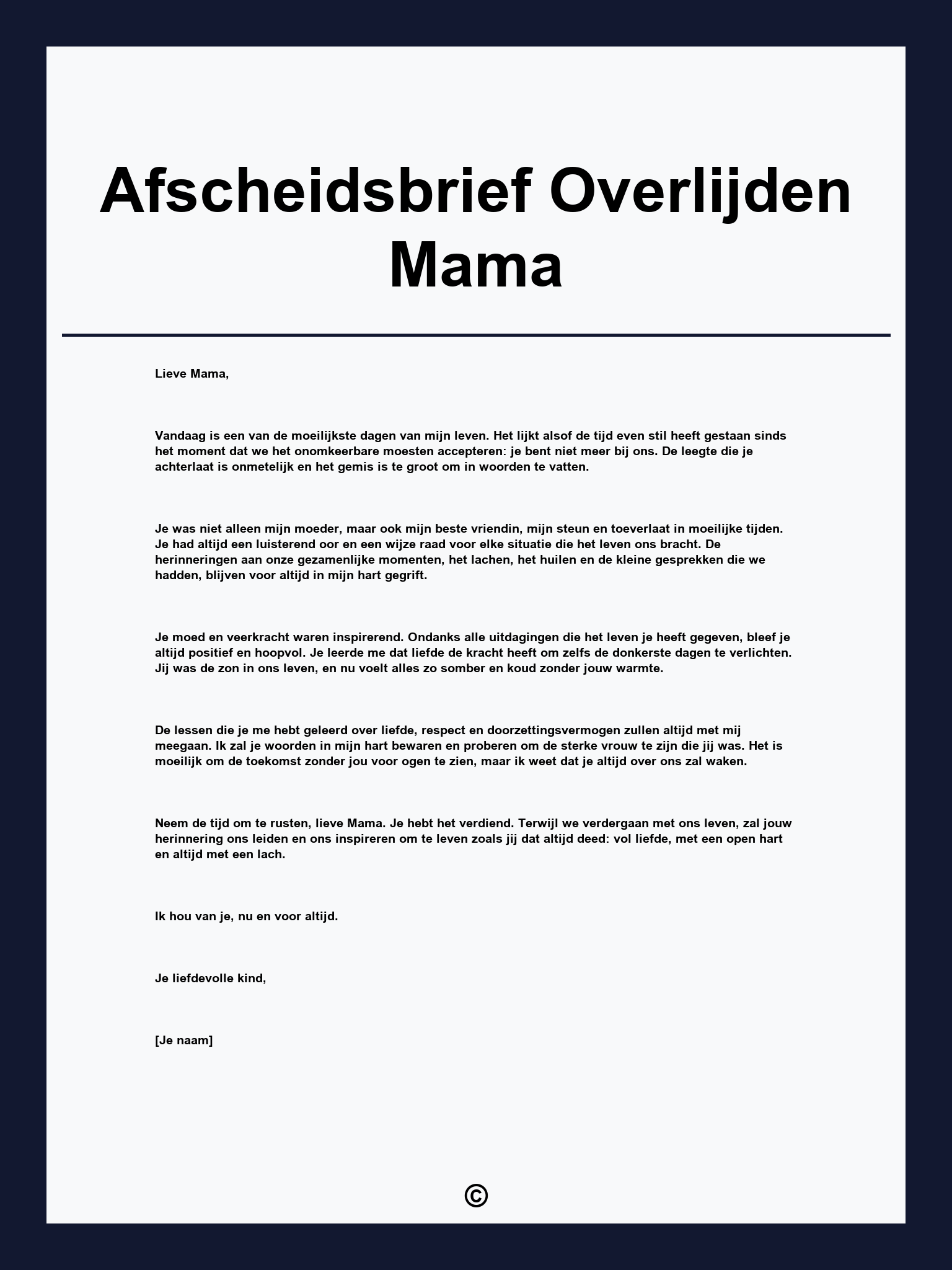 Afscheidsbrief Overlijden Mama