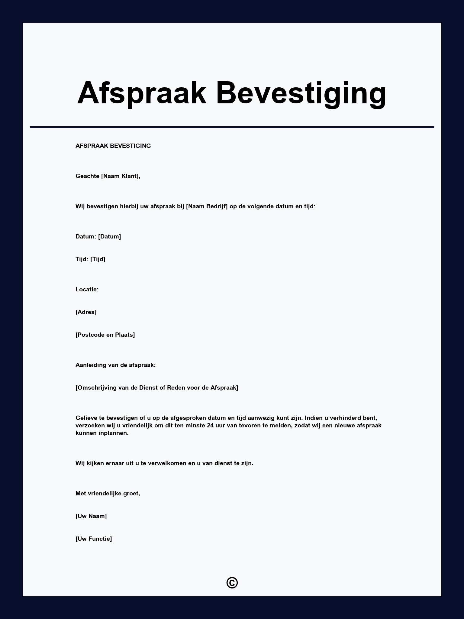 Afspraak Bevestiging