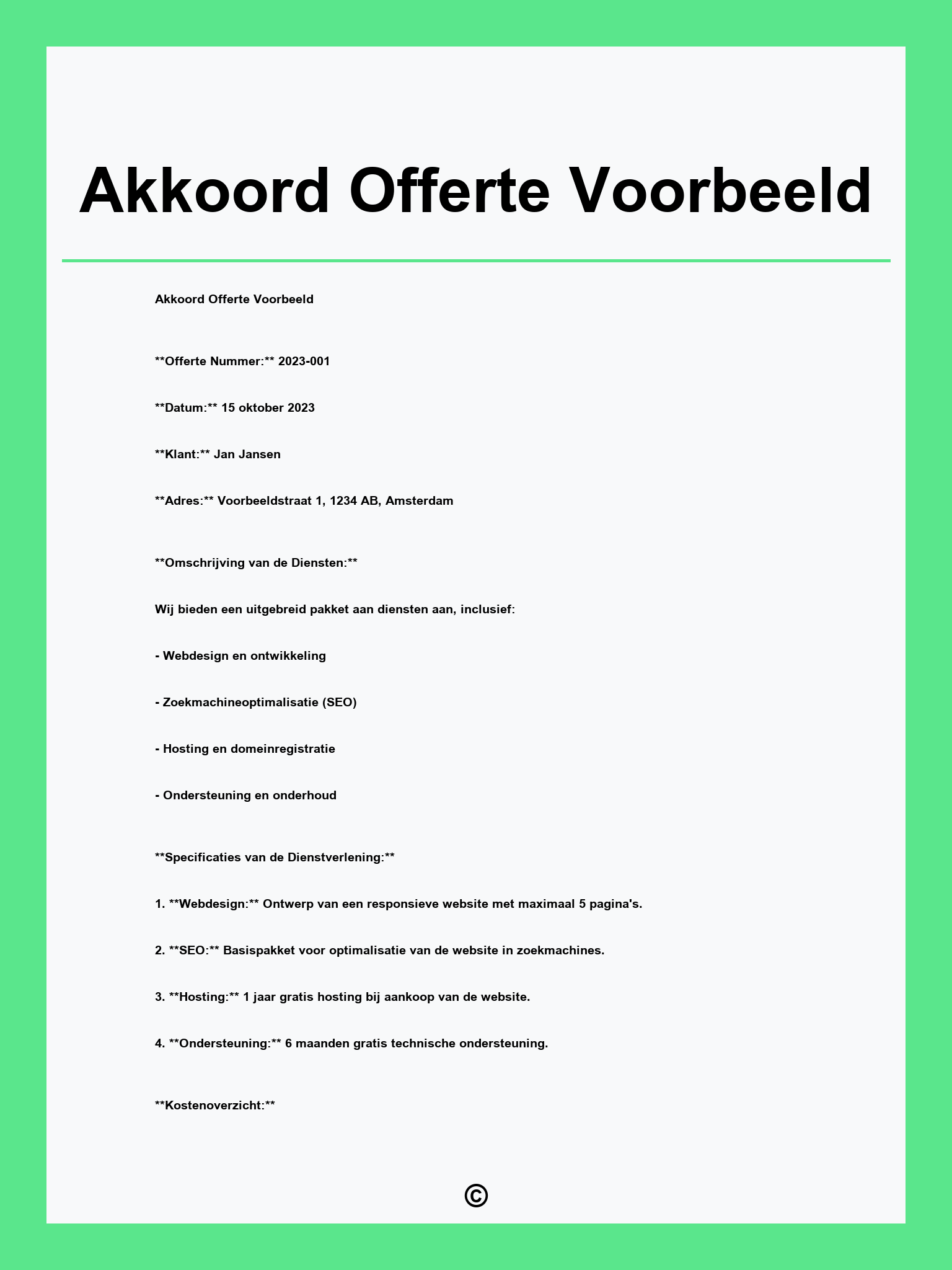 Akkoord Offerte Voorbeeld