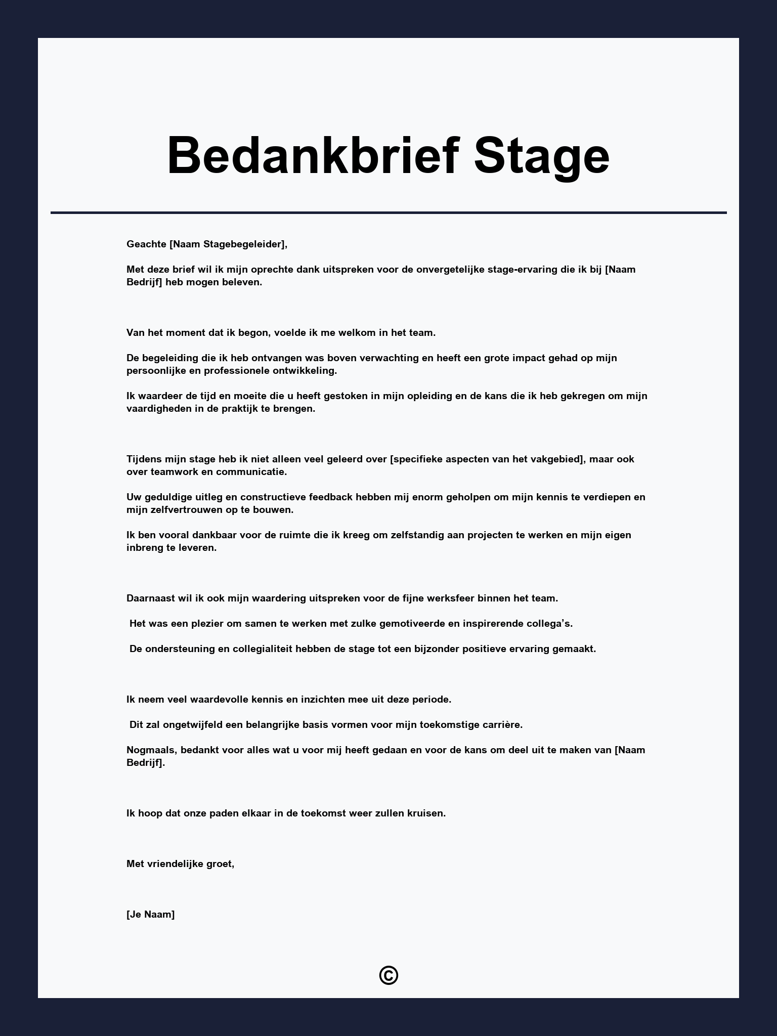 Bedankbrief Stage