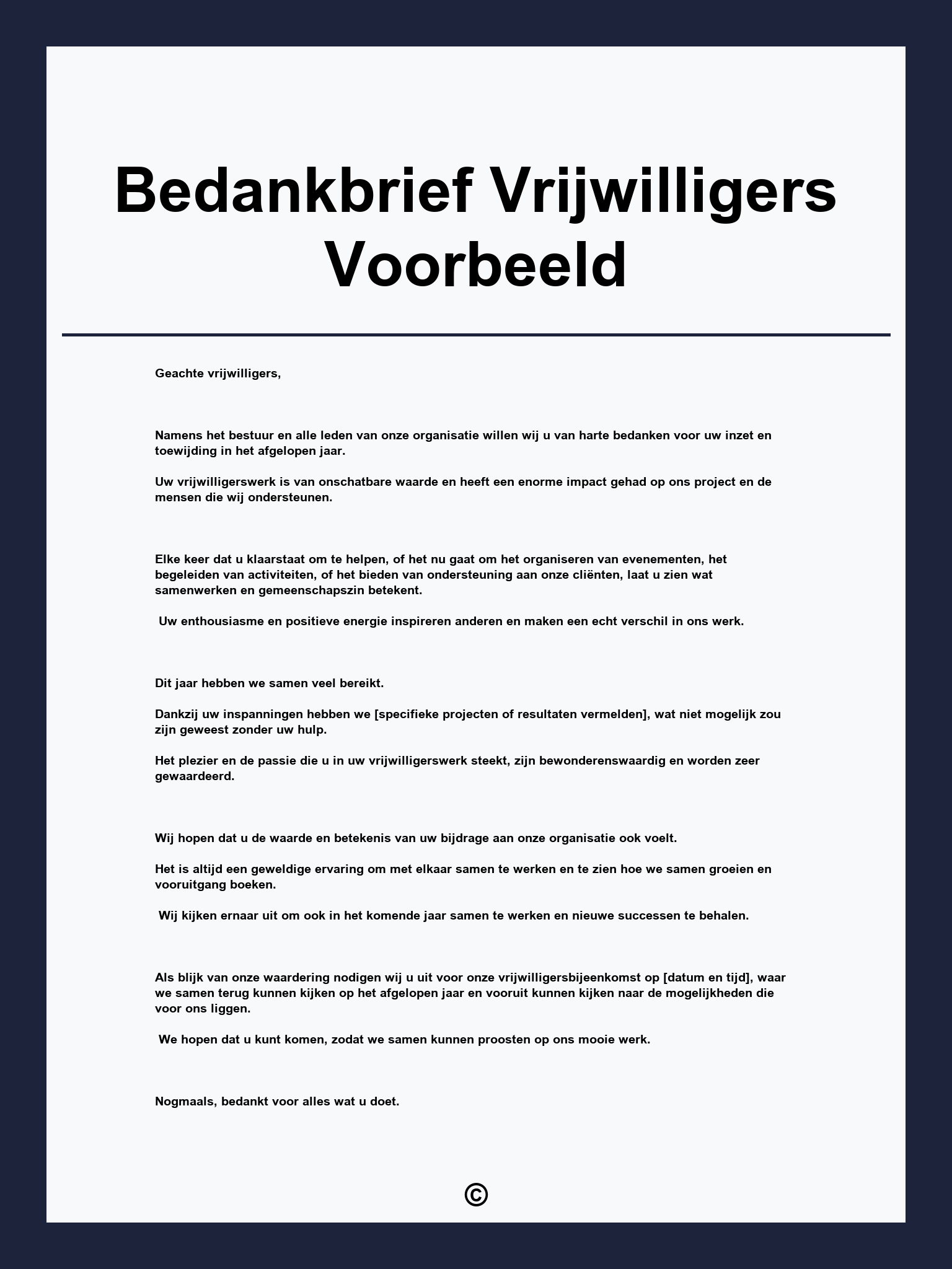 Bedankbrief Vrijwilligers Voorbeeld