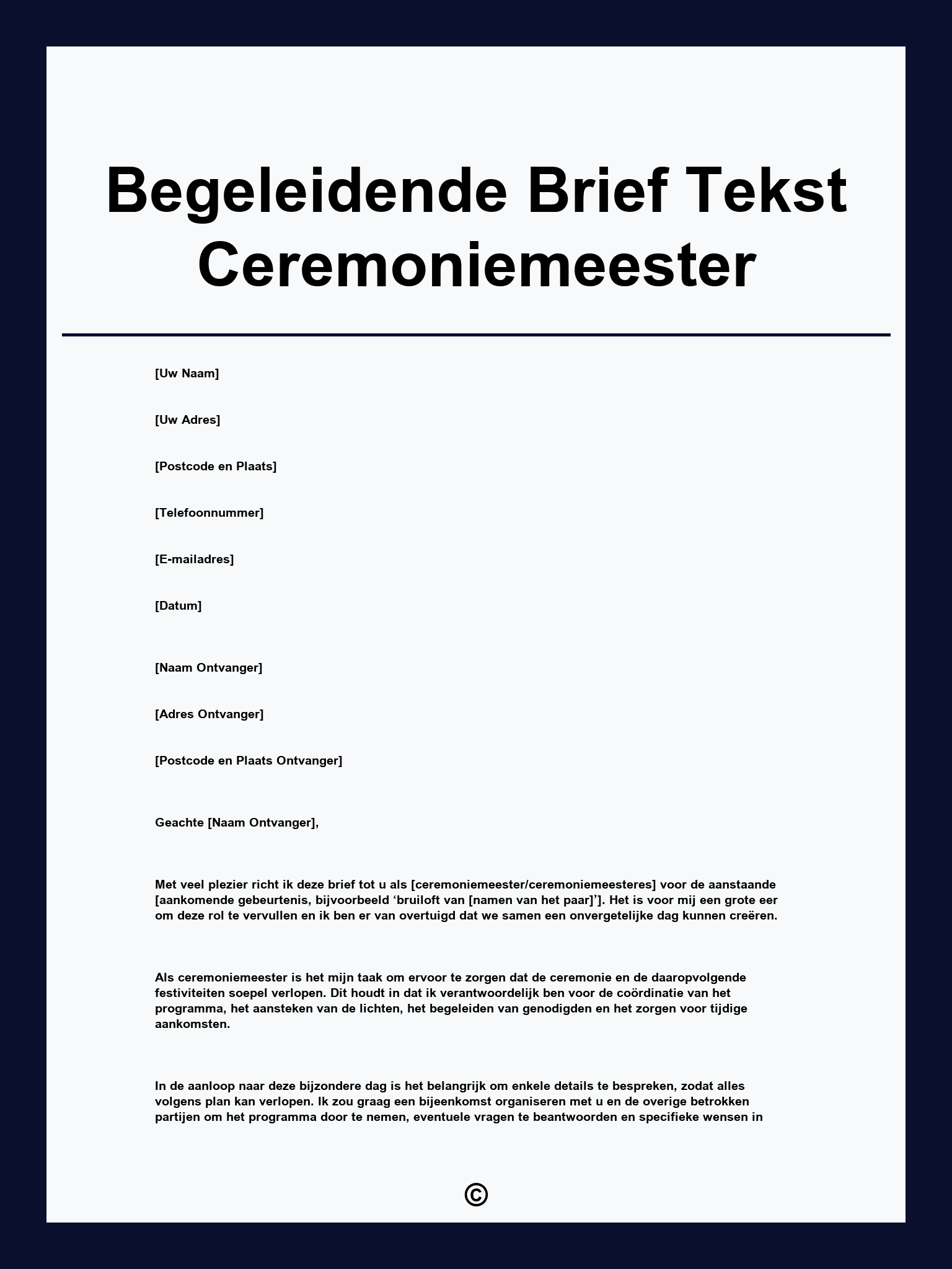 Begeleidende Brief Tekst Ceremoniemeester
