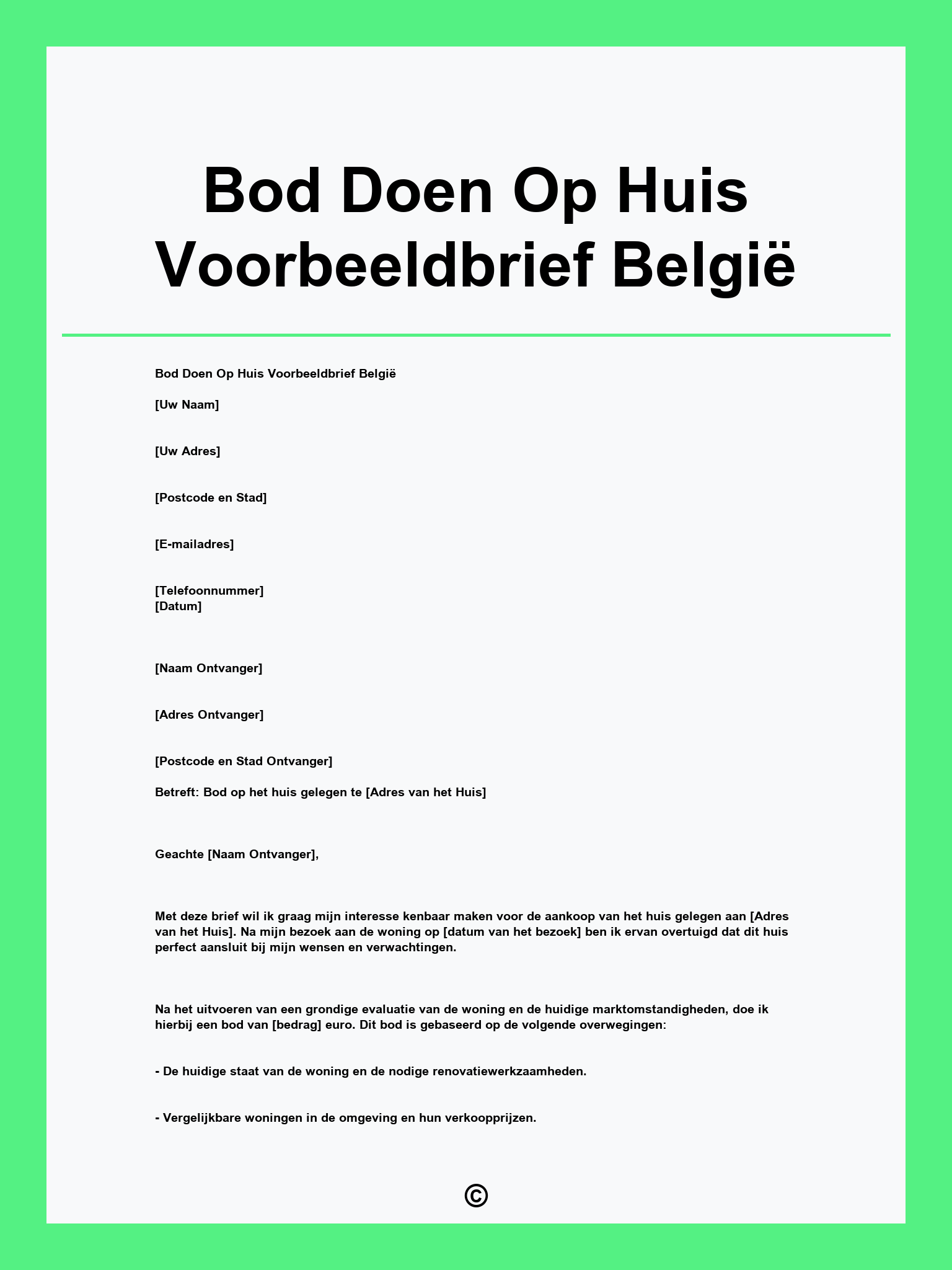 Bod Doen Op Huis Voorbeeldbrief België