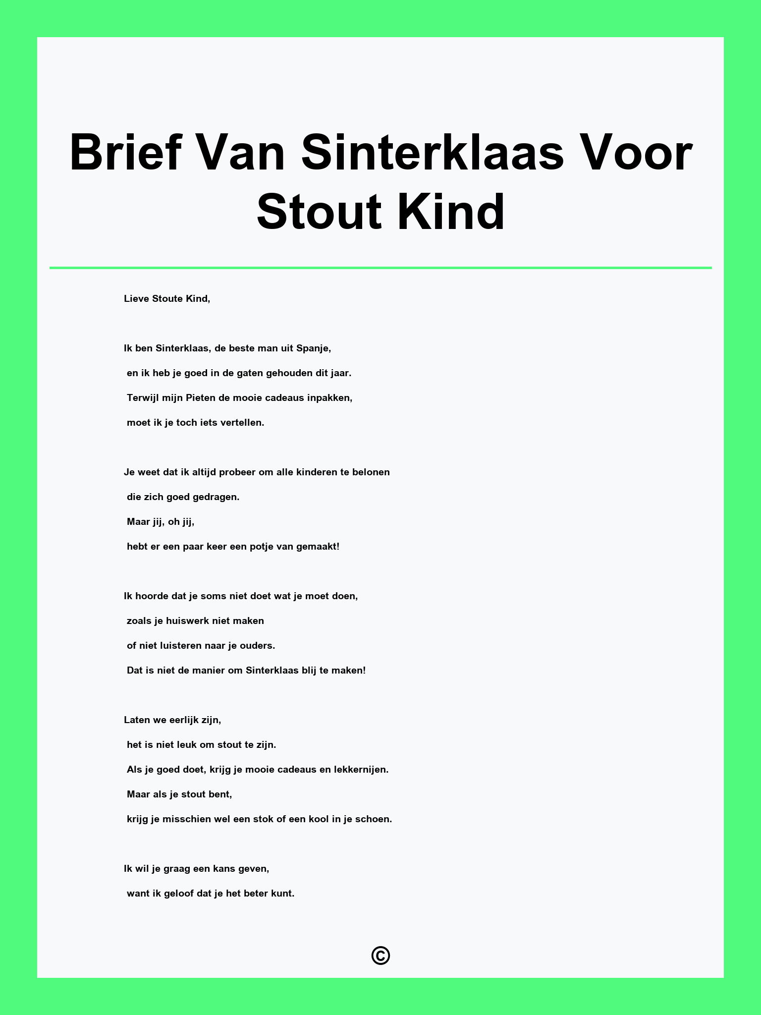Brief Van Sinterklaas Voor Stout Kind