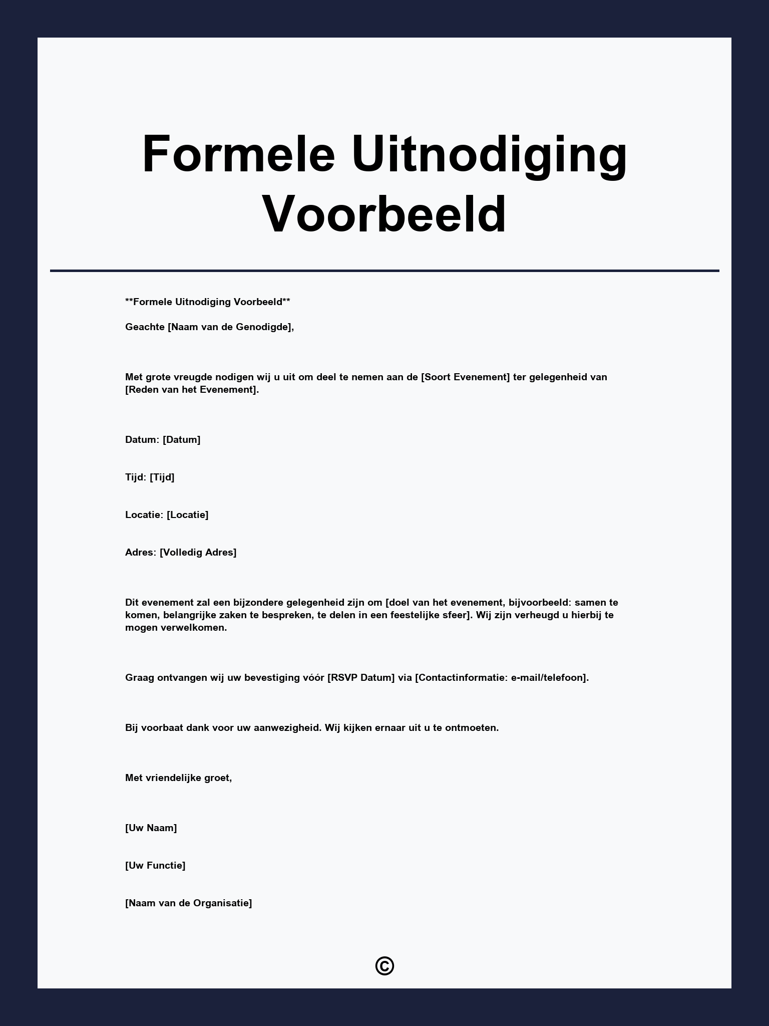 Formele Uitnodiging Voorbeeld