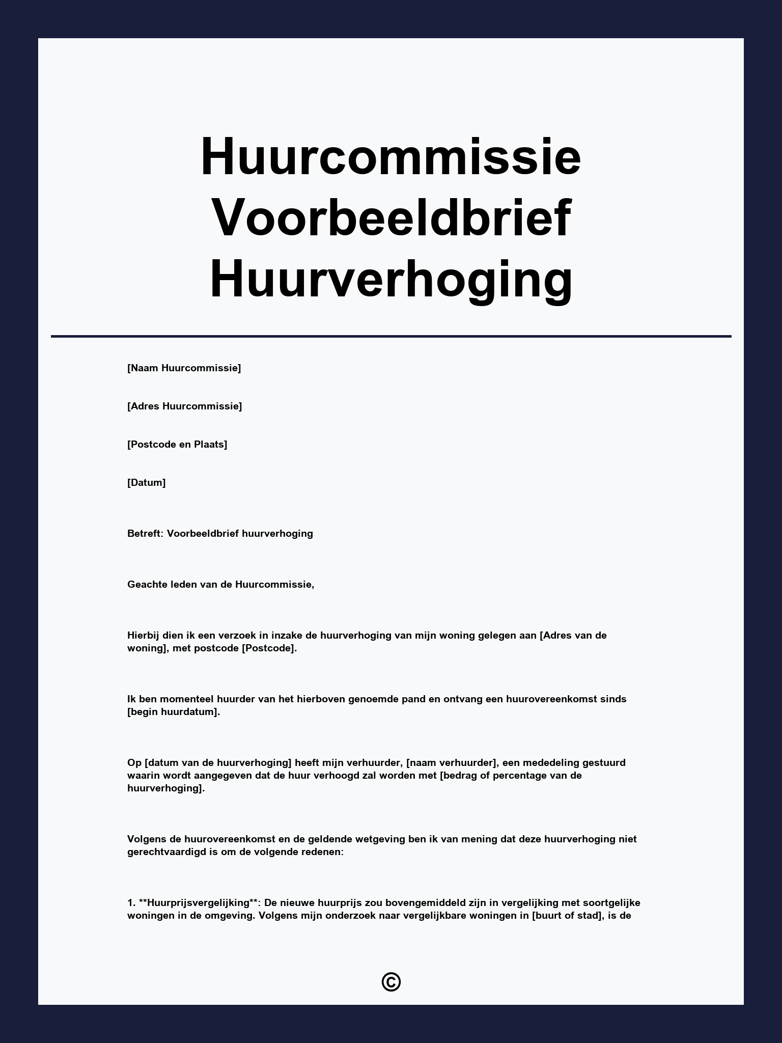 Huurcommissie Voorbeeldbrief Huurverhoging