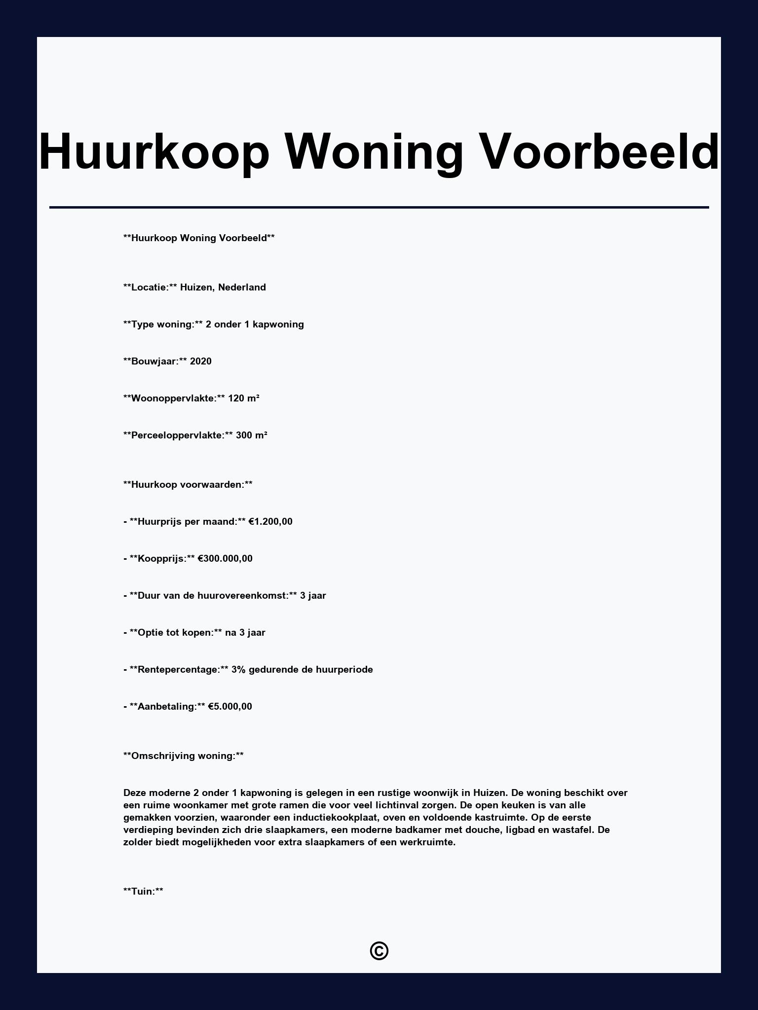 Huurkoop Woning Voorbeeld