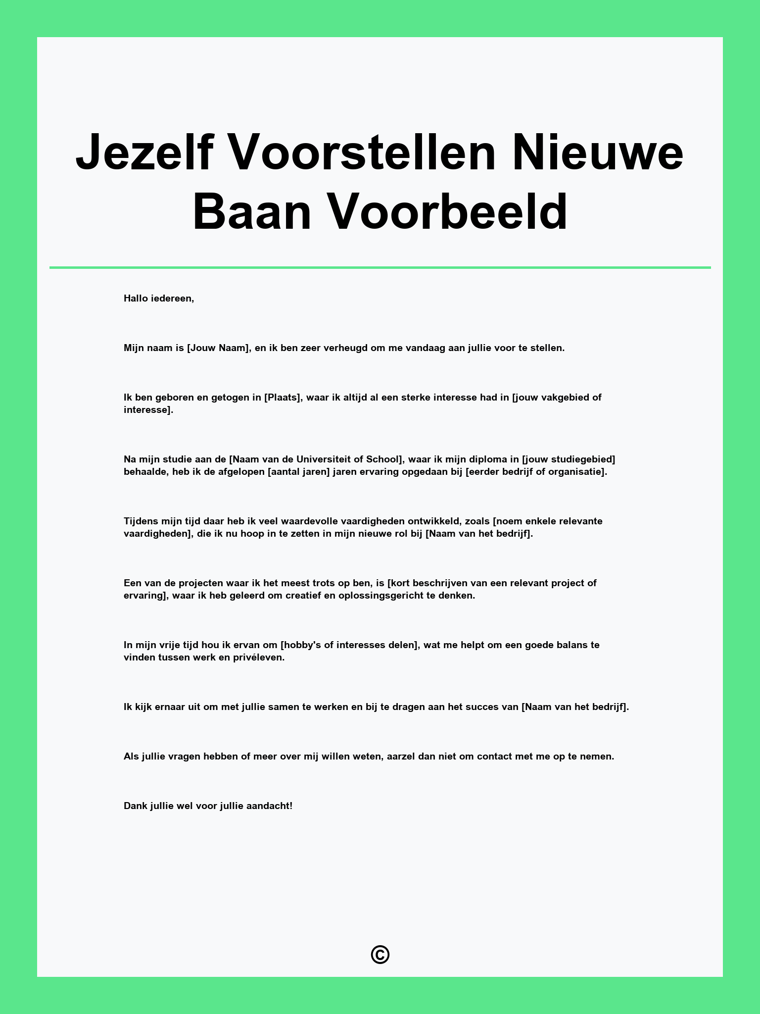 Jezelf Voorstellen Nieuwe Baan Voorbeeld
