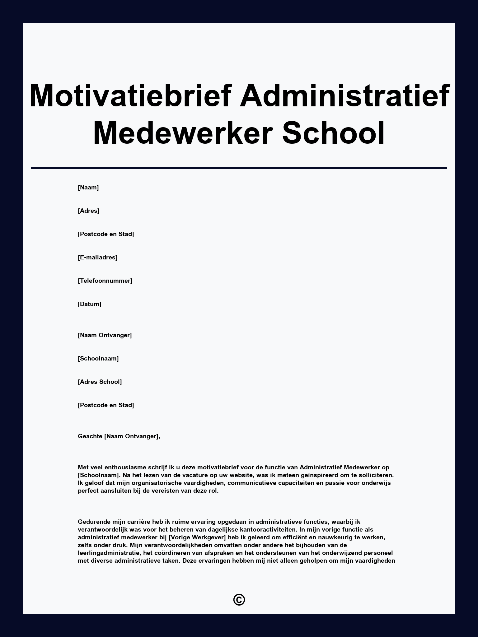Motivatiebrief Administratief Medewerker School