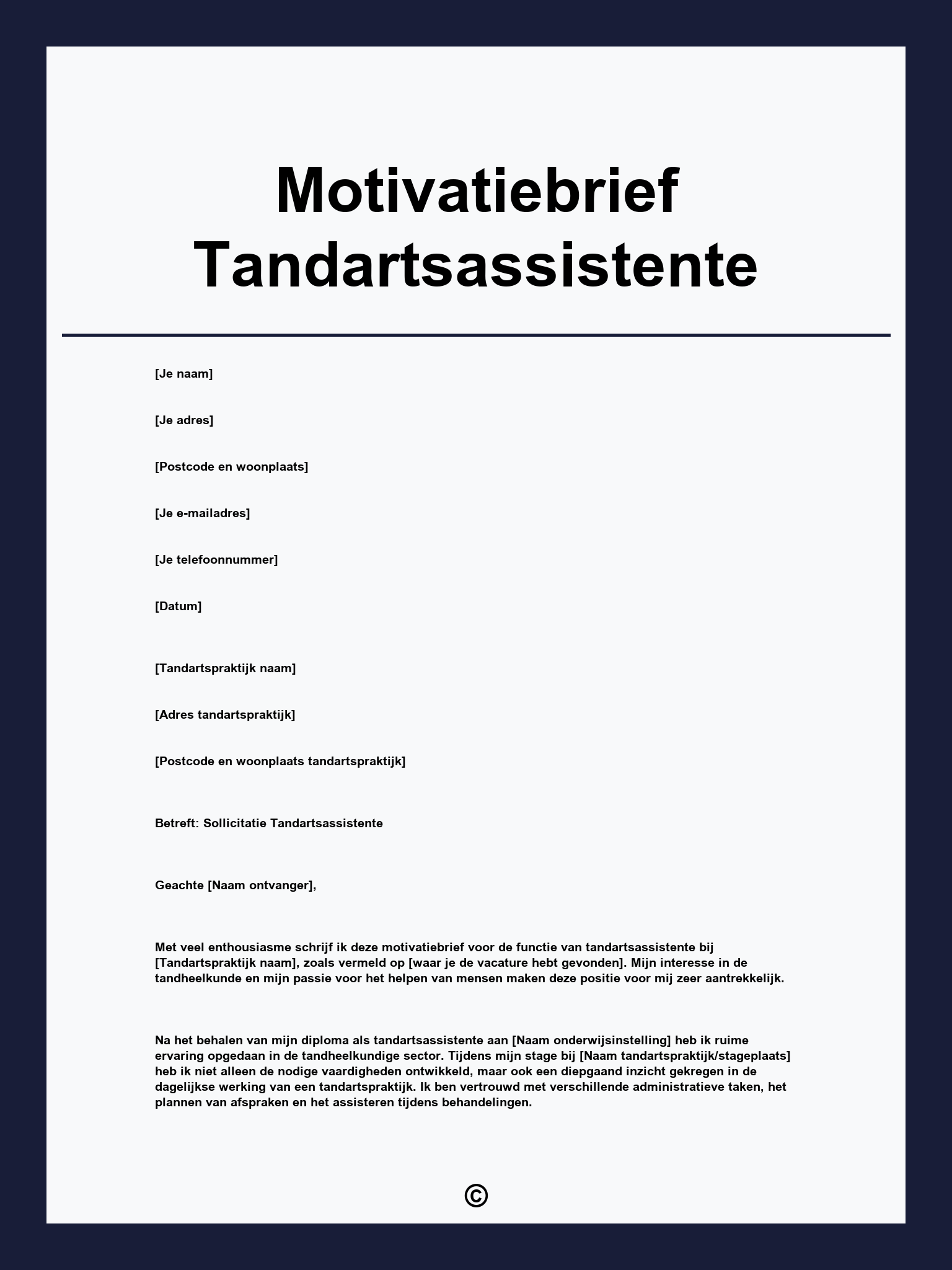 Motivatiebrief Tandartsassistente