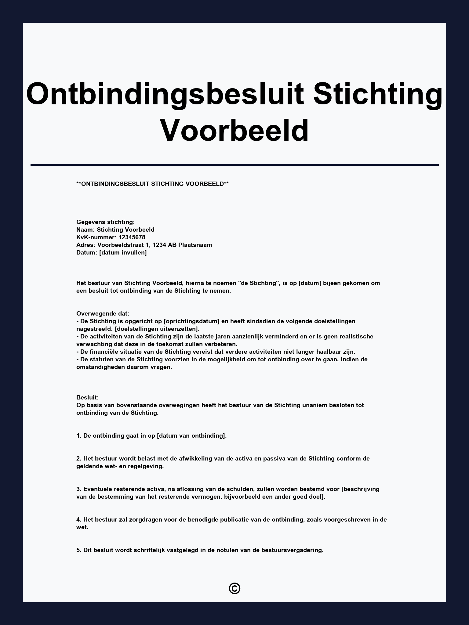 Ontbindingsbesluit Stichting Voorbeeld