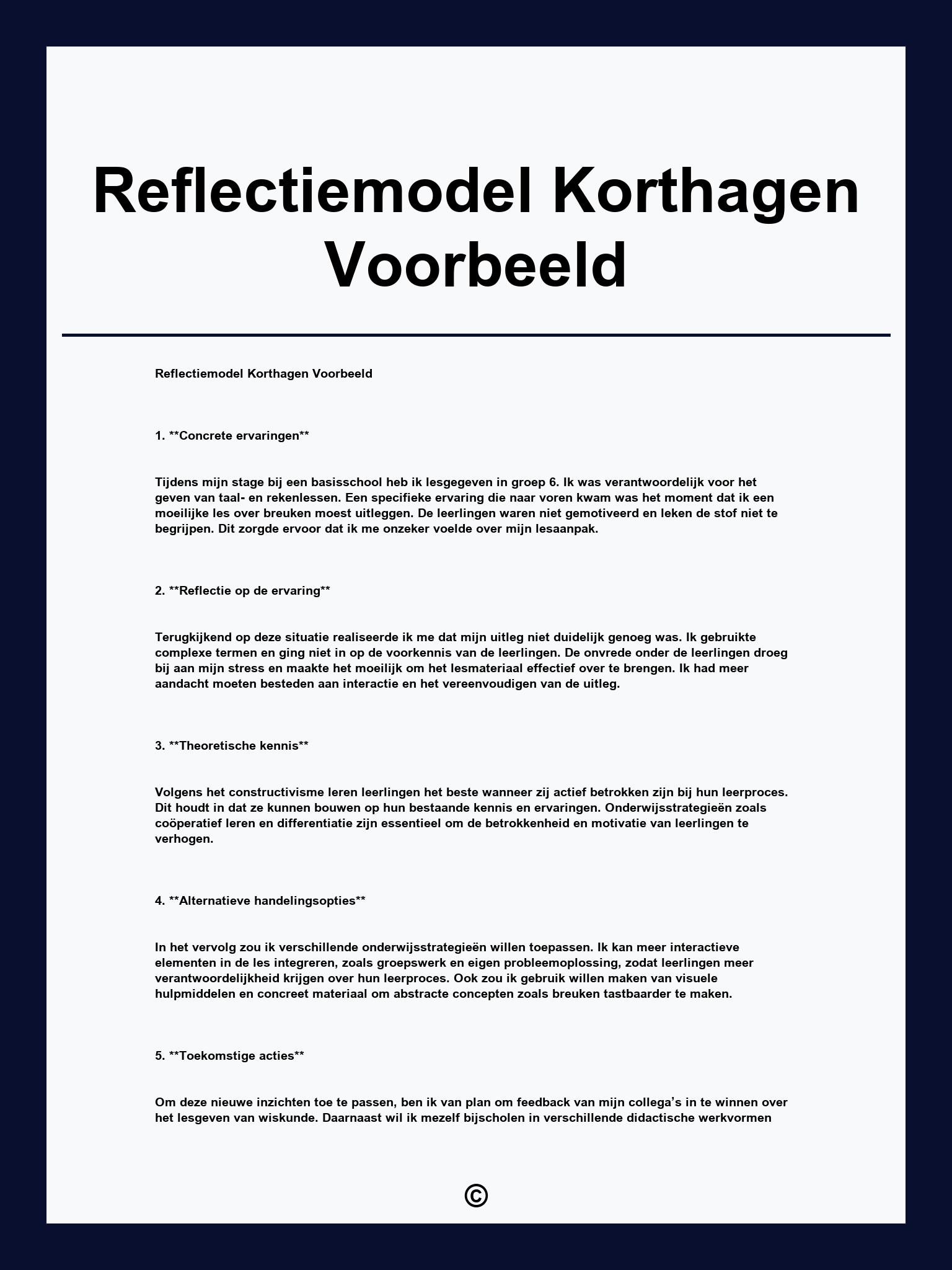 Reflectiemodel Korthagen Voorbeeld