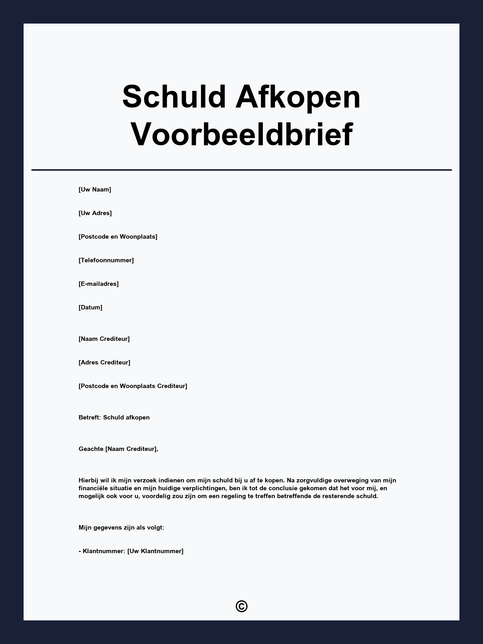 Schuld Afkopen Voorbeeldbrief
