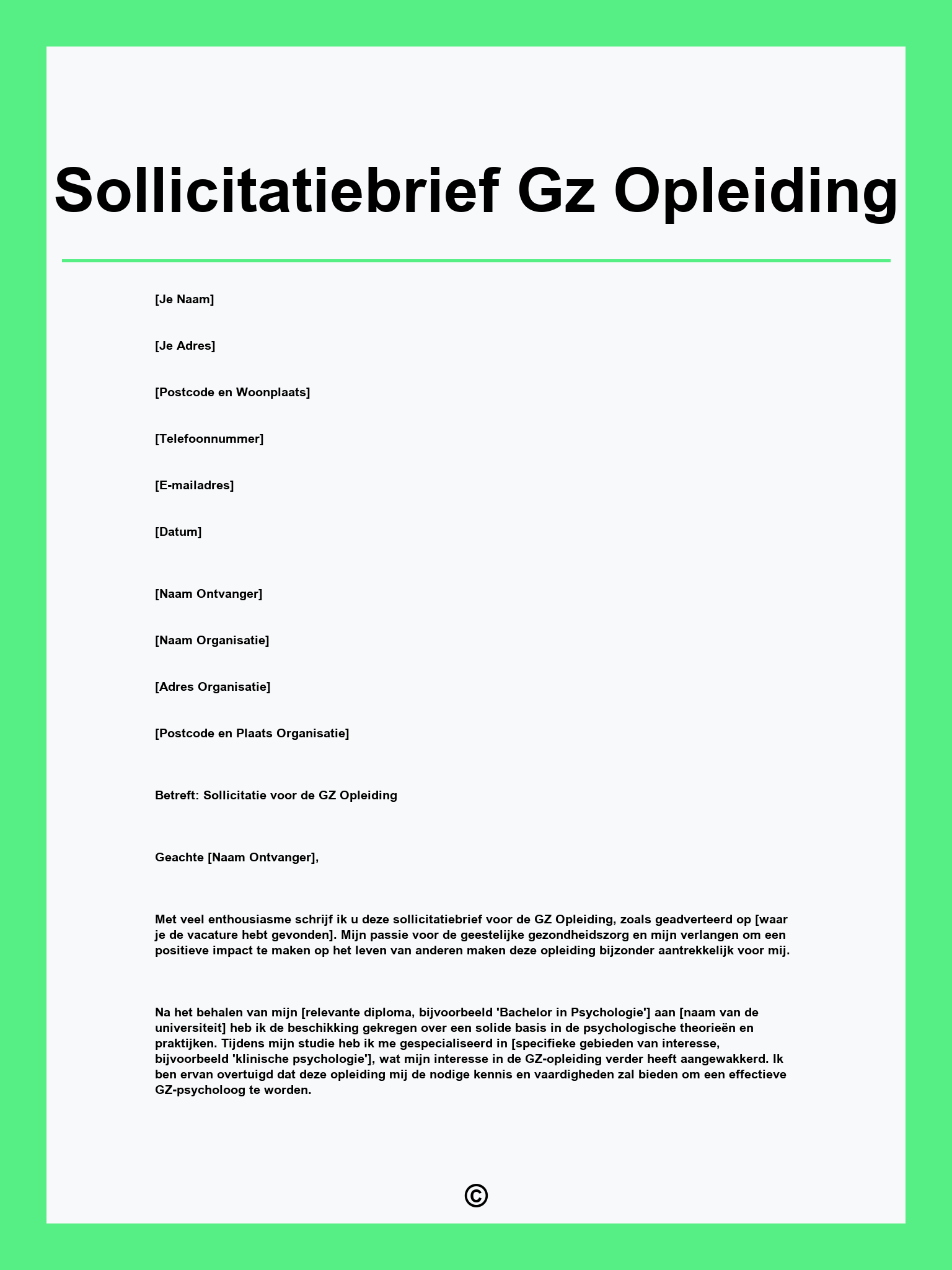 Sollicitatiebrief Gz Opleiding