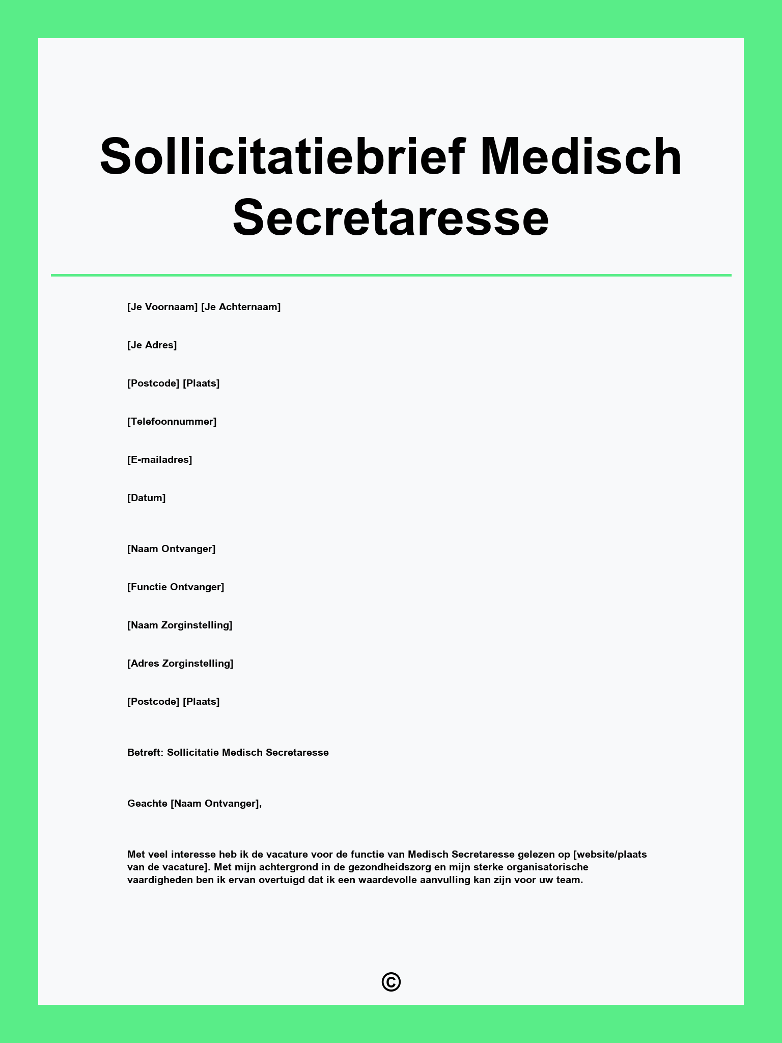 Sollicitatiebrief Medisch Secretaresse