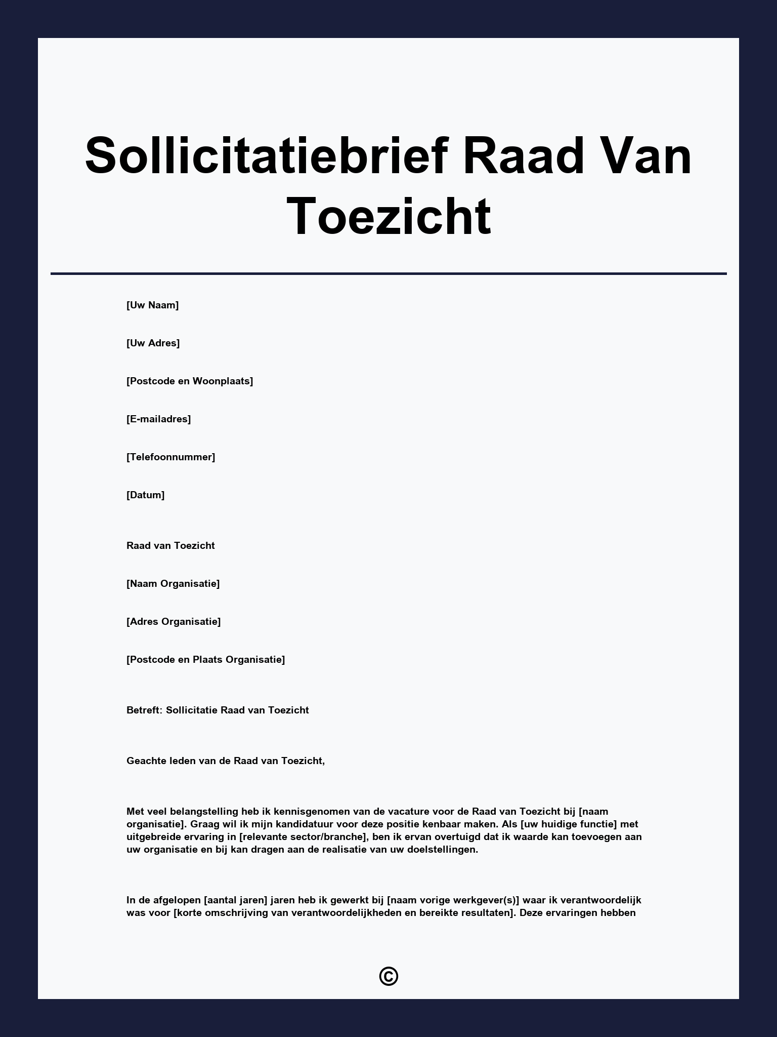 Sollicitatiebrief Raad Van Toezicht