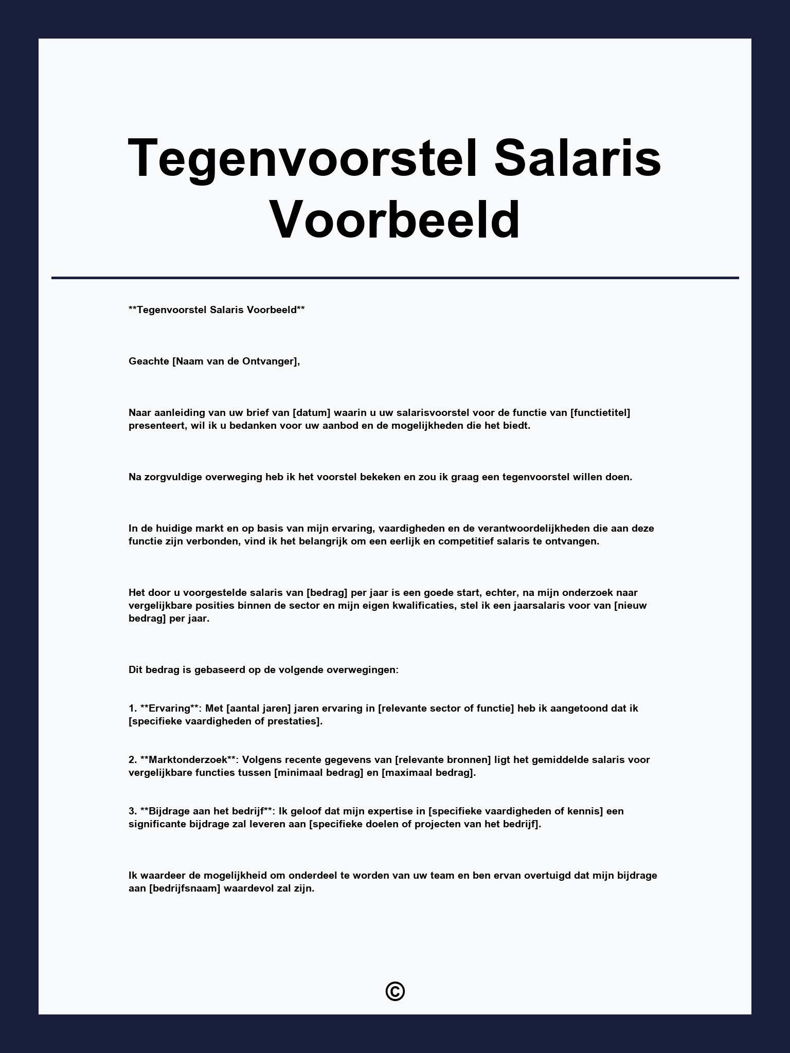 Tegenvoorstel Salaris Voorbeeld