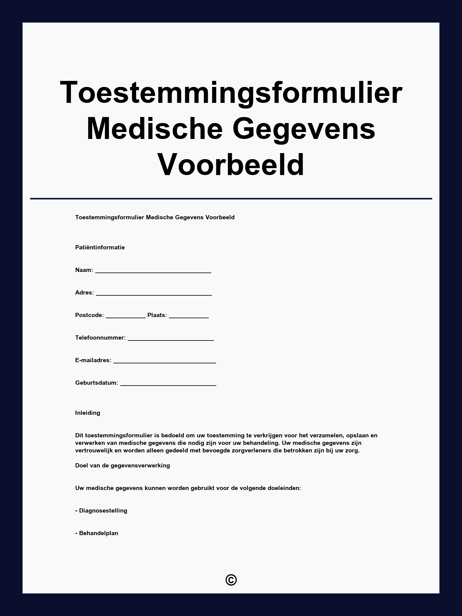 Toestemmingsformulier Medische Gegevens Voorbeeld
