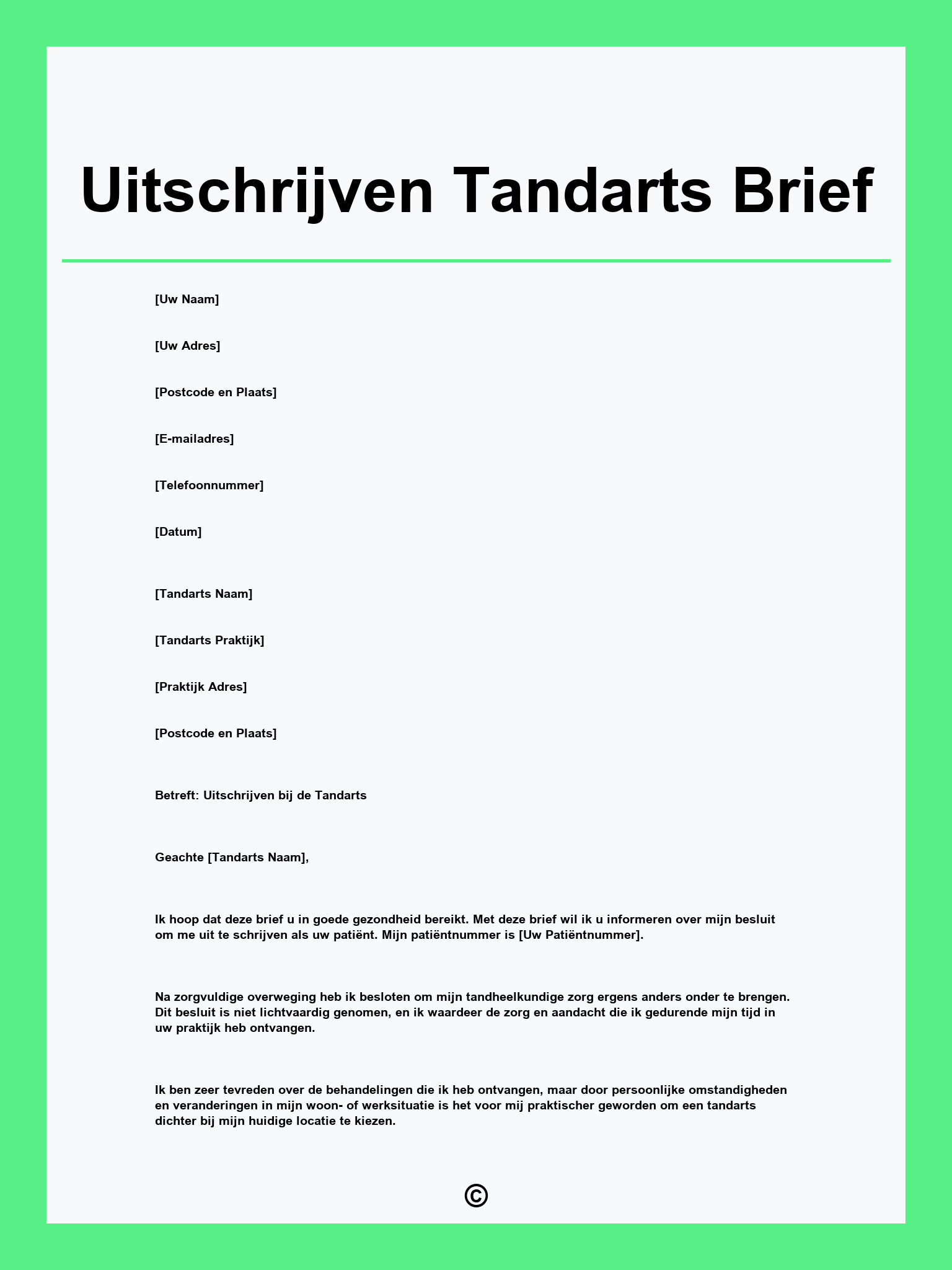 Uitschrijven Tandarts Brief