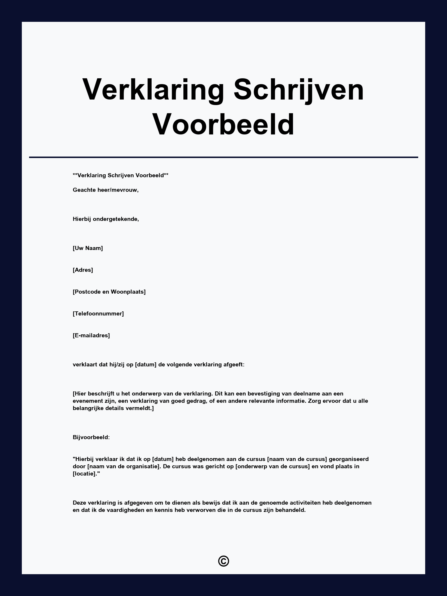 Verklaring Schrijven Voorbeeld