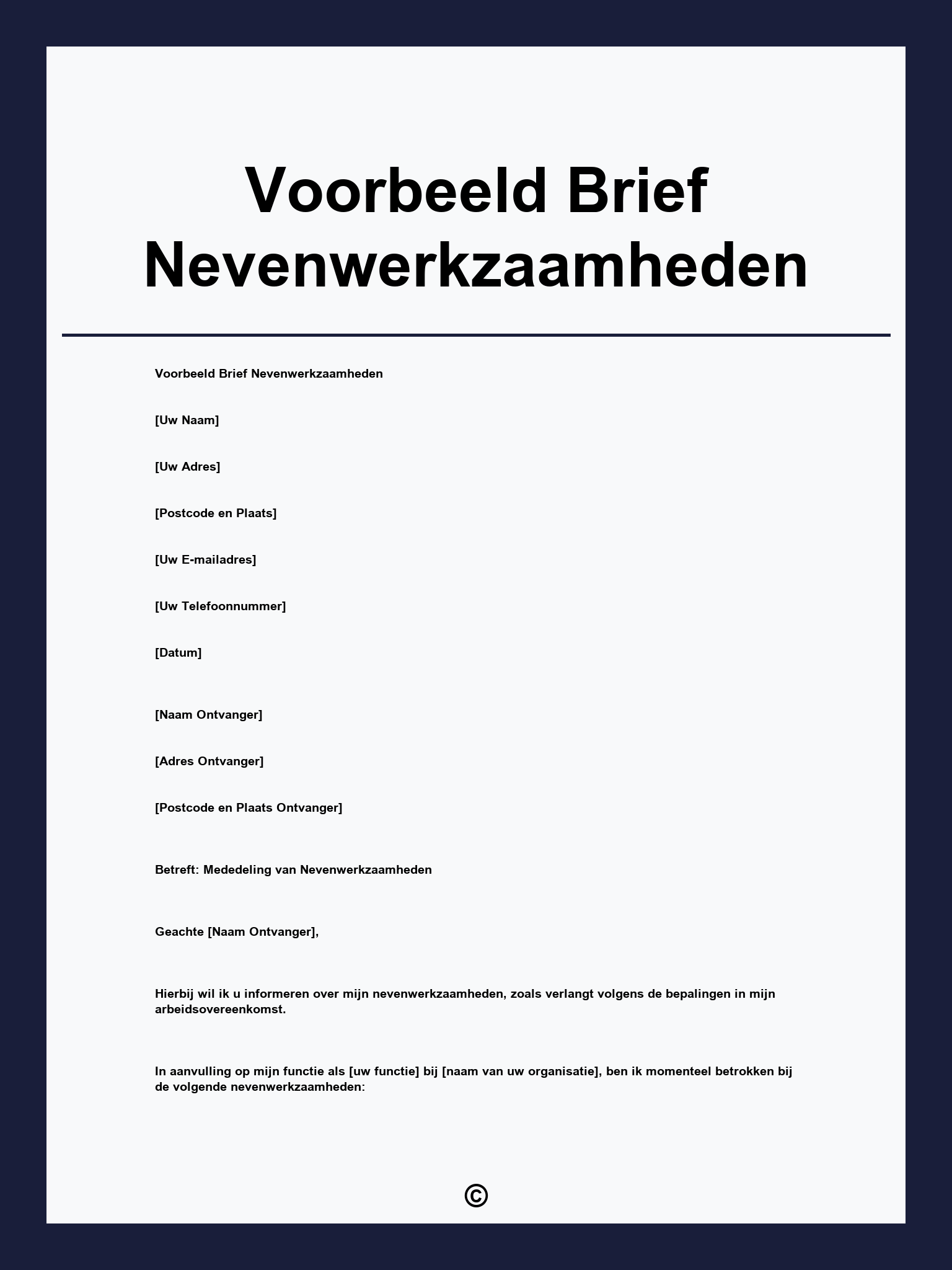 Voorbeeld Brief Nevenwerkzaamheden