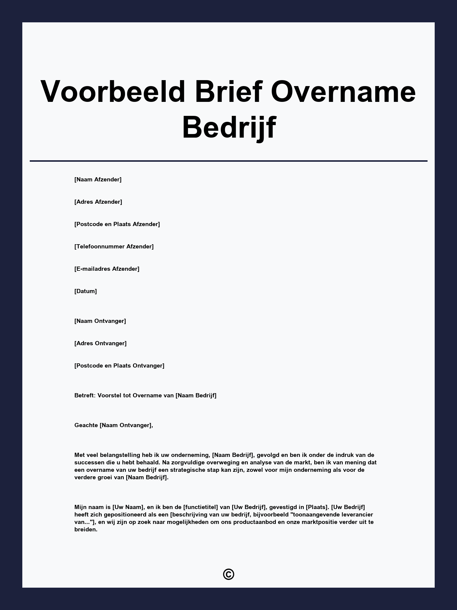 Voorbeeld Brief Overname Bedrijf