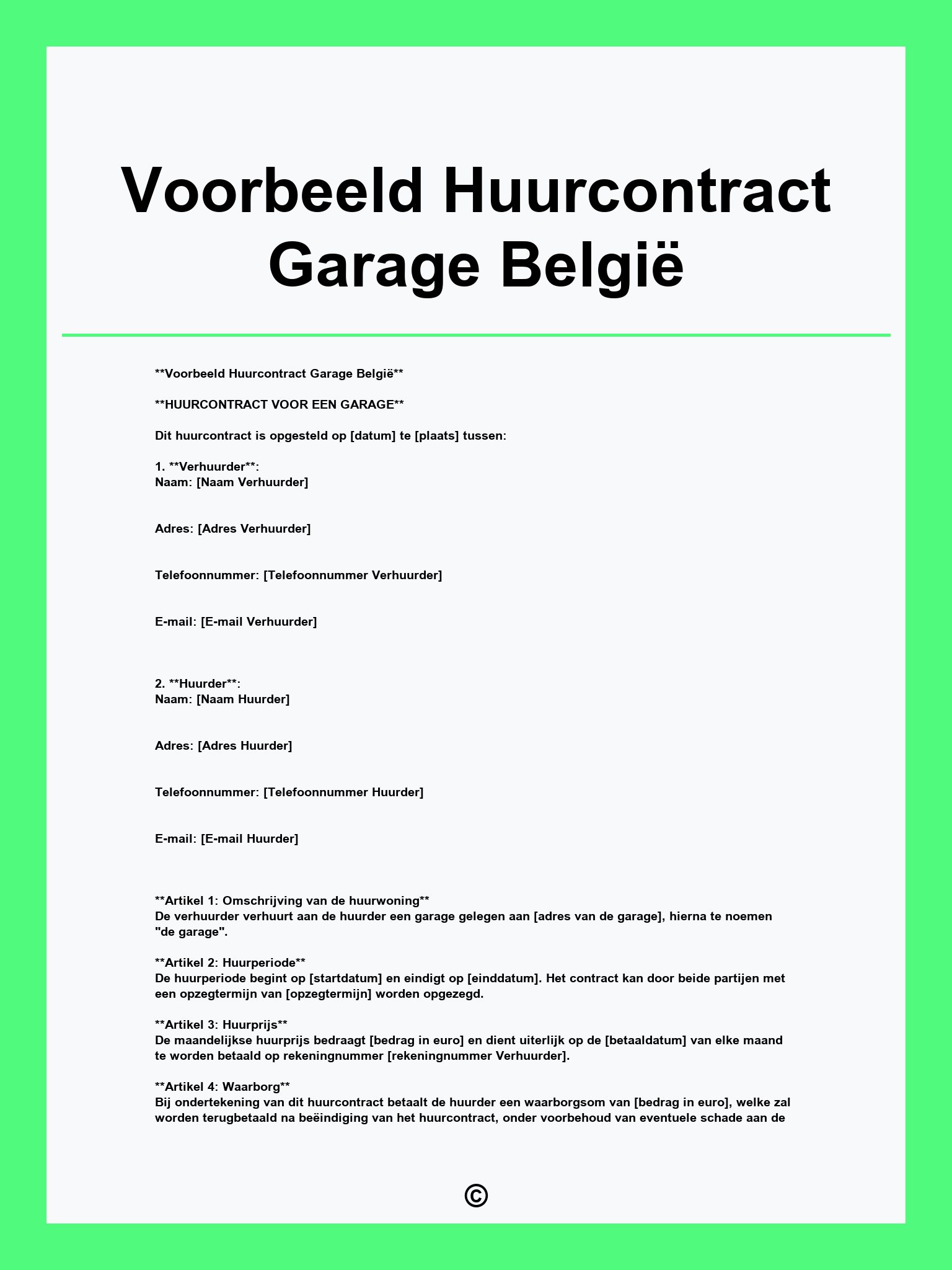 Voorbeeld Huurcontract Garage België
