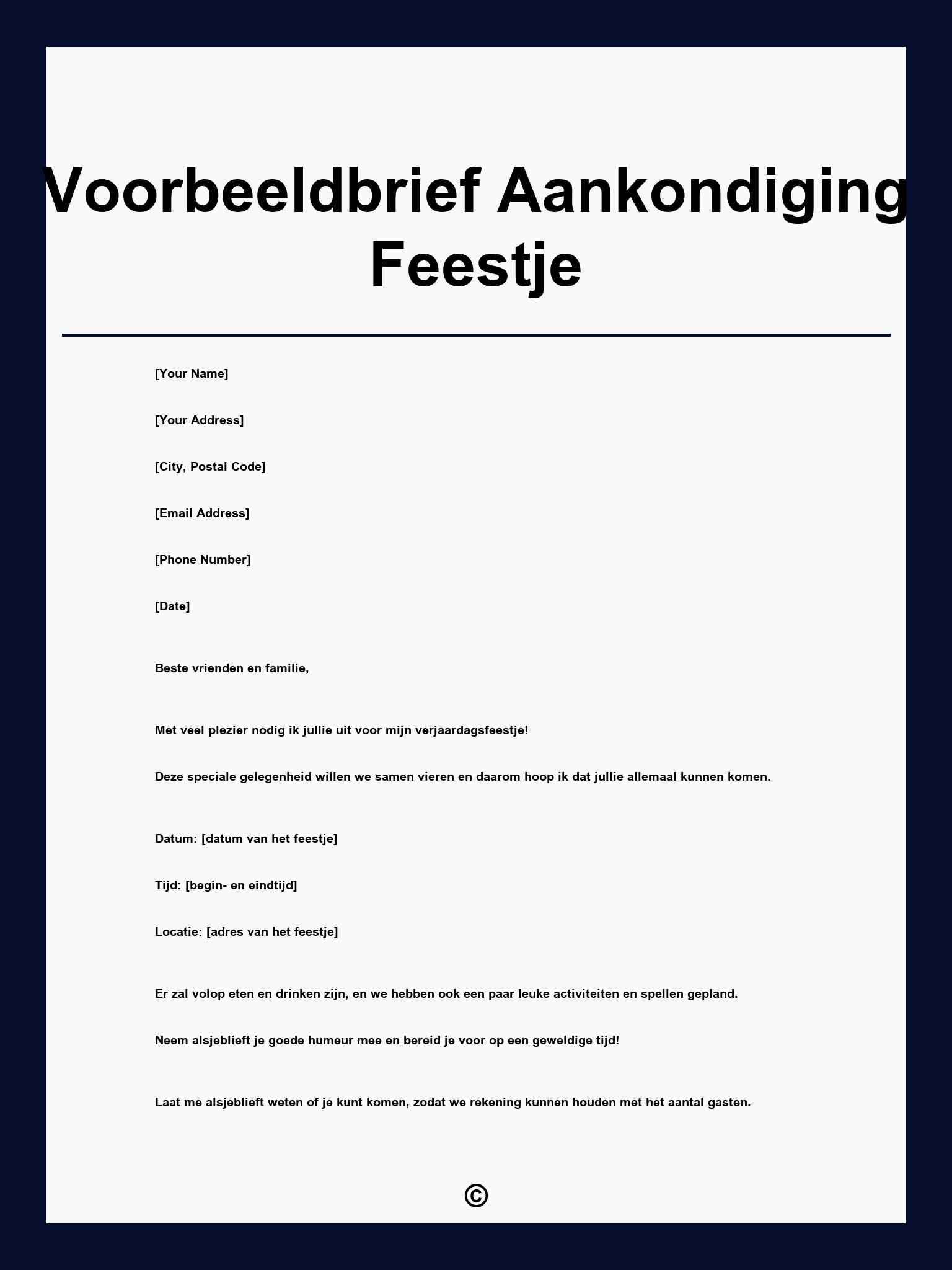 Voorbeeldbrief Aankondiging Feestje