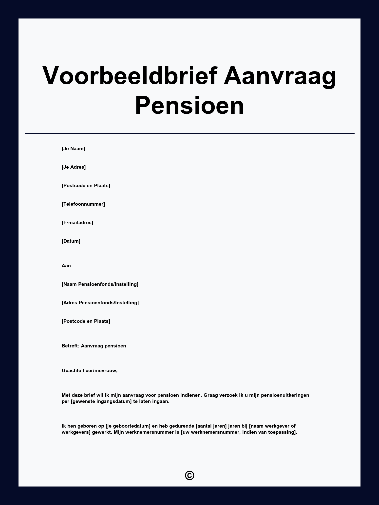 Voorbeeldbrief Aanvraag Pensioen