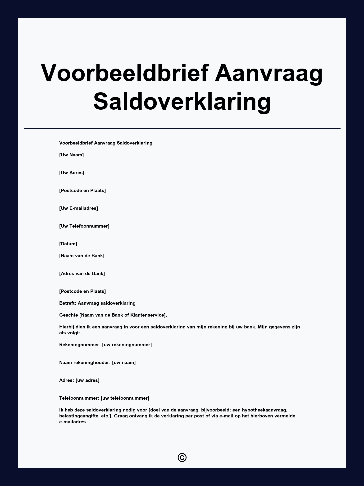 Voorbeeldbrief Aanvraag Saldoverklaring