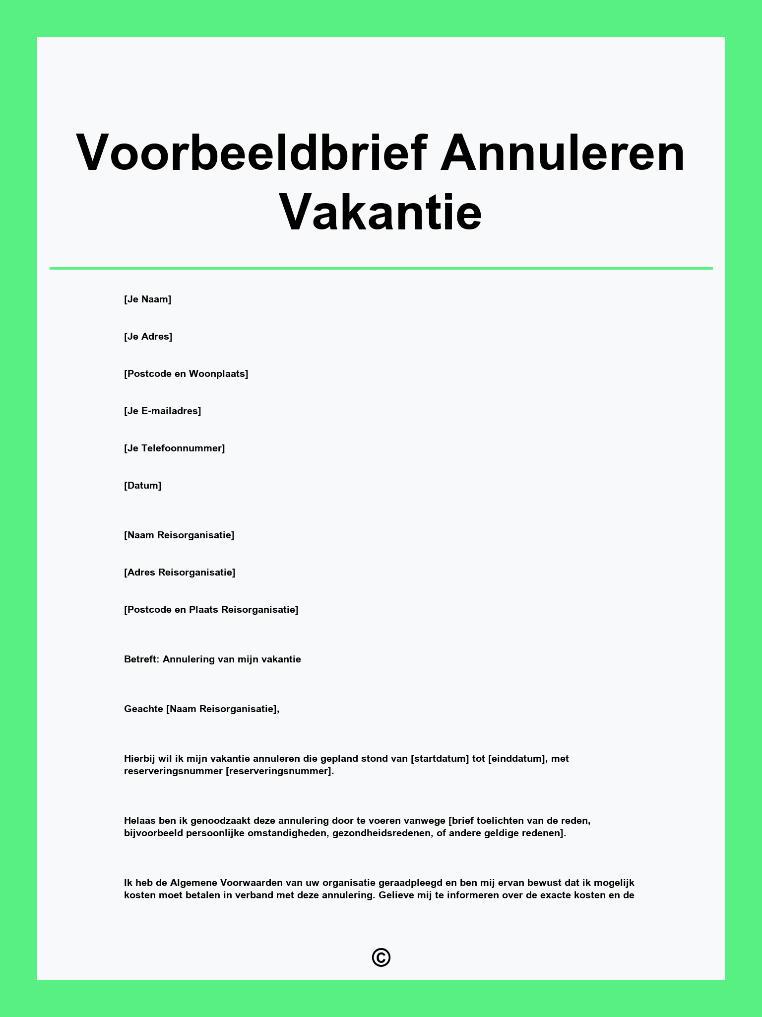 Voorbeeldbrief Annuleren Vakantie