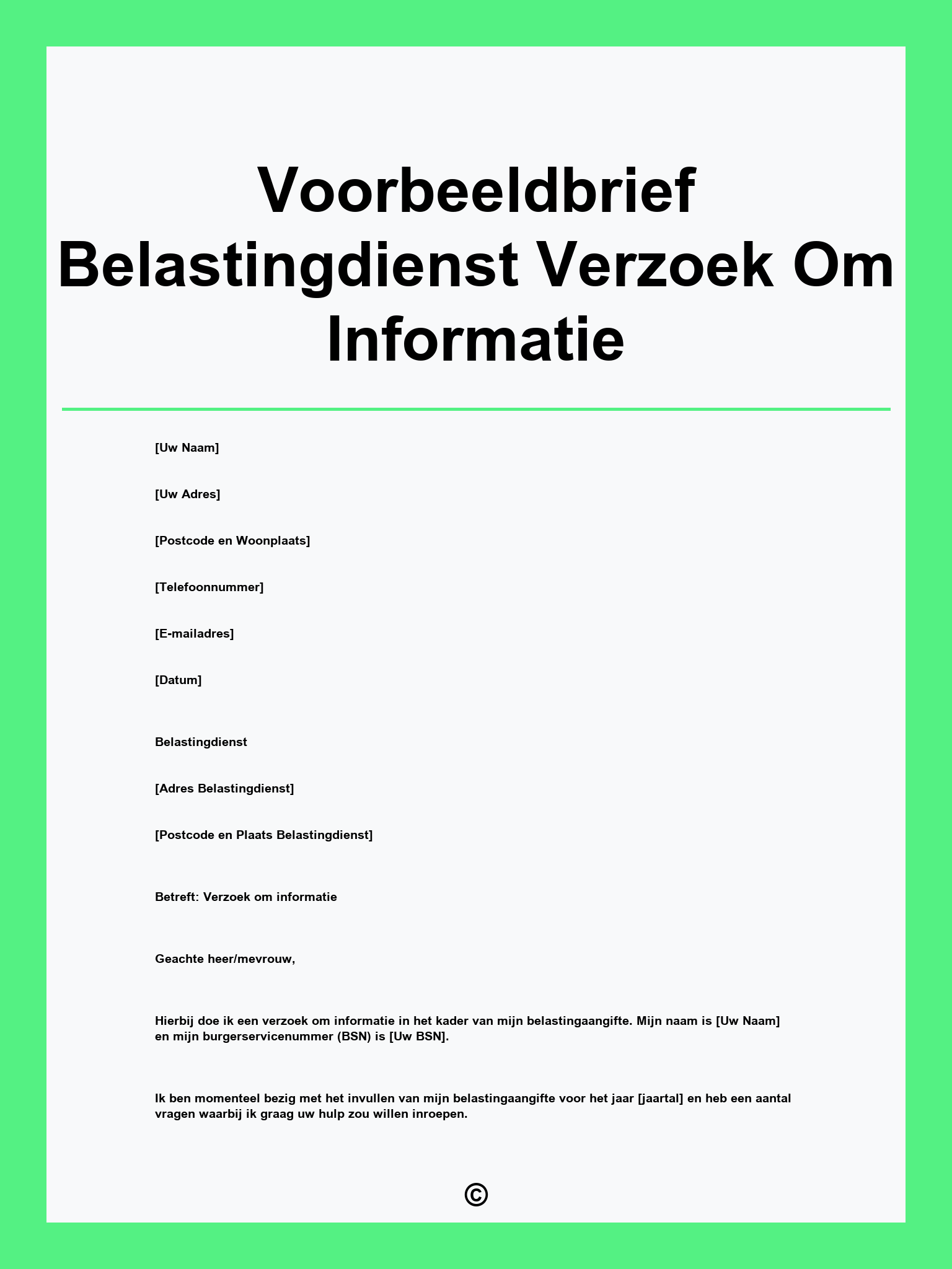 Voorbeeldbrief Belastingdienst Verzoek Om Informatie