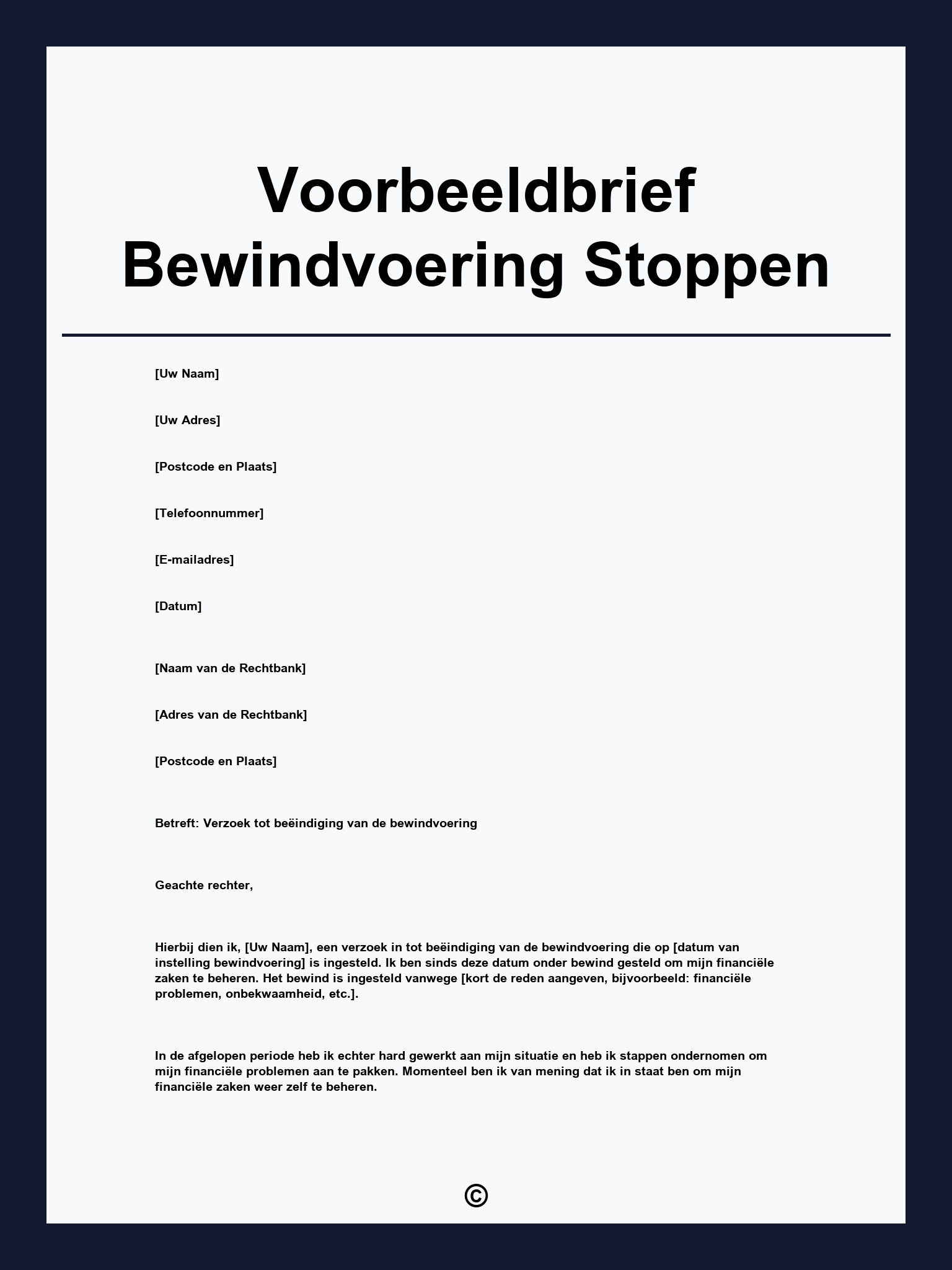 Voorbeeldbrief Bewindvoering Stoppen