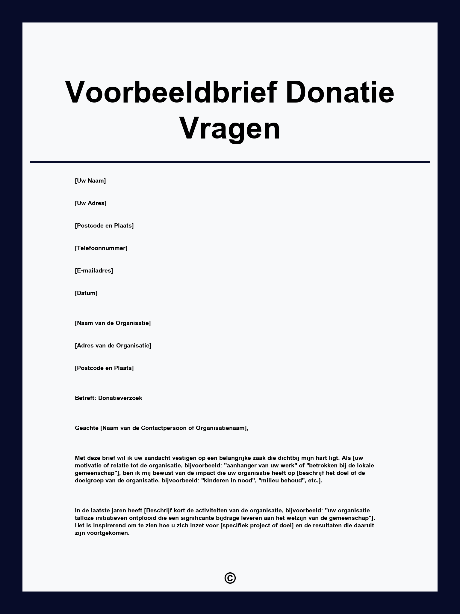 Voorbeeldbrief Donatie Vragen