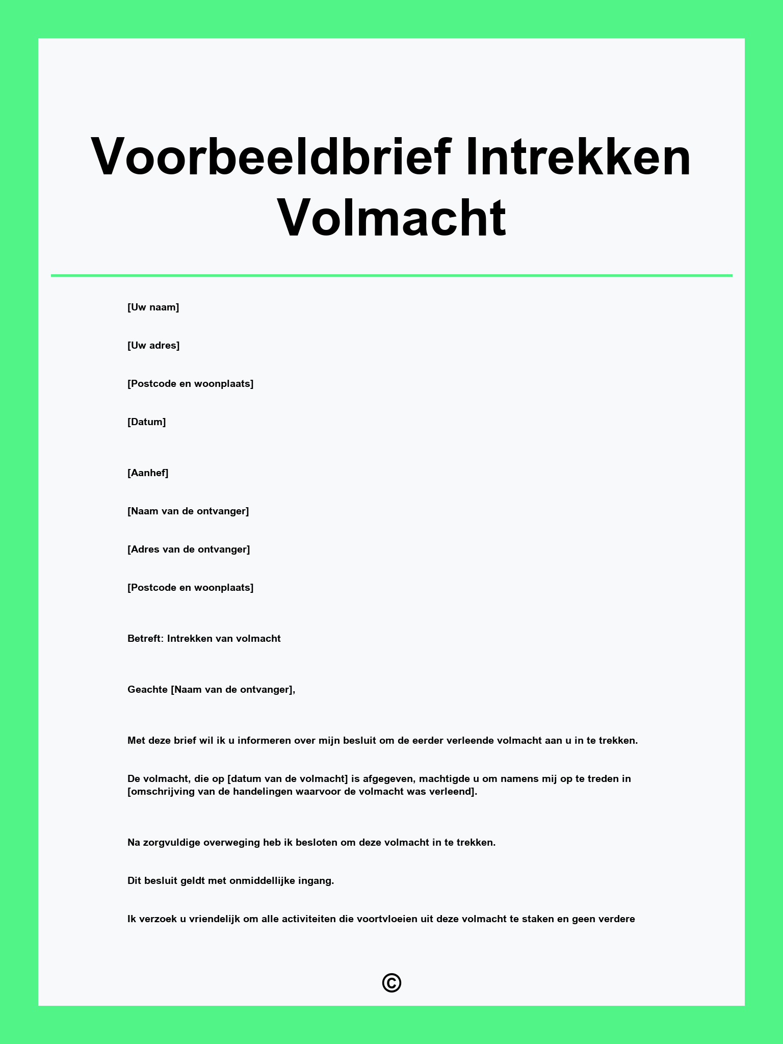 Voorbeeldbrief Intrekken Volmacht