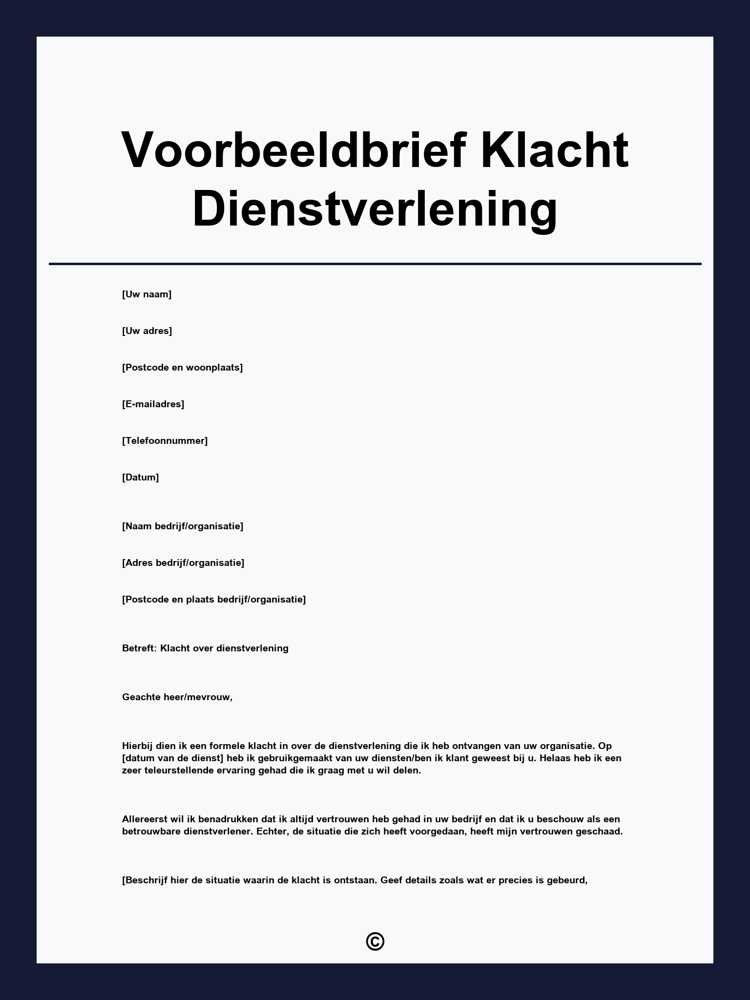 Voorbeeldbrief Klacht Dienstverlening