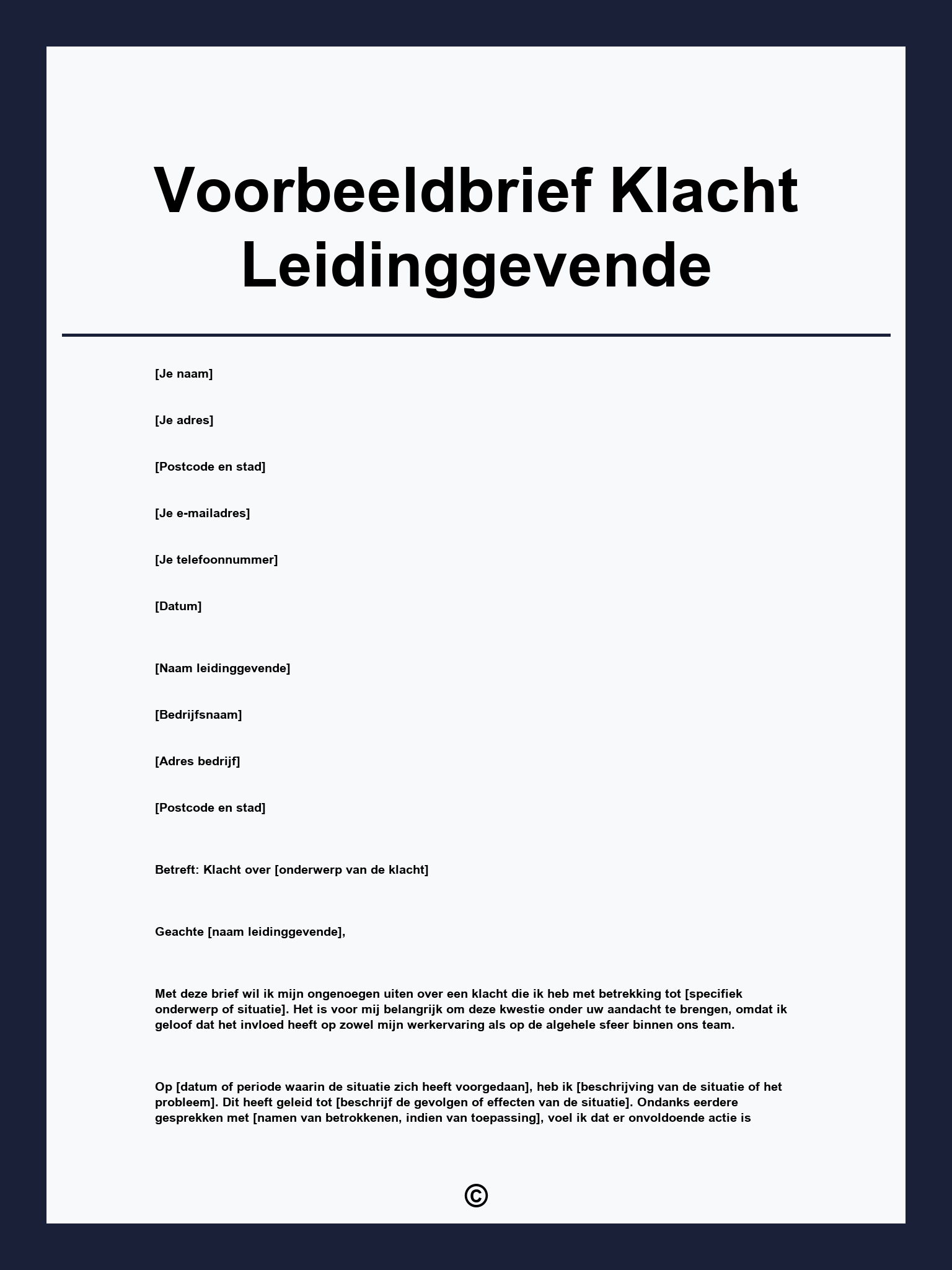 Voorbeeldbrief Klacht Leidinggevende