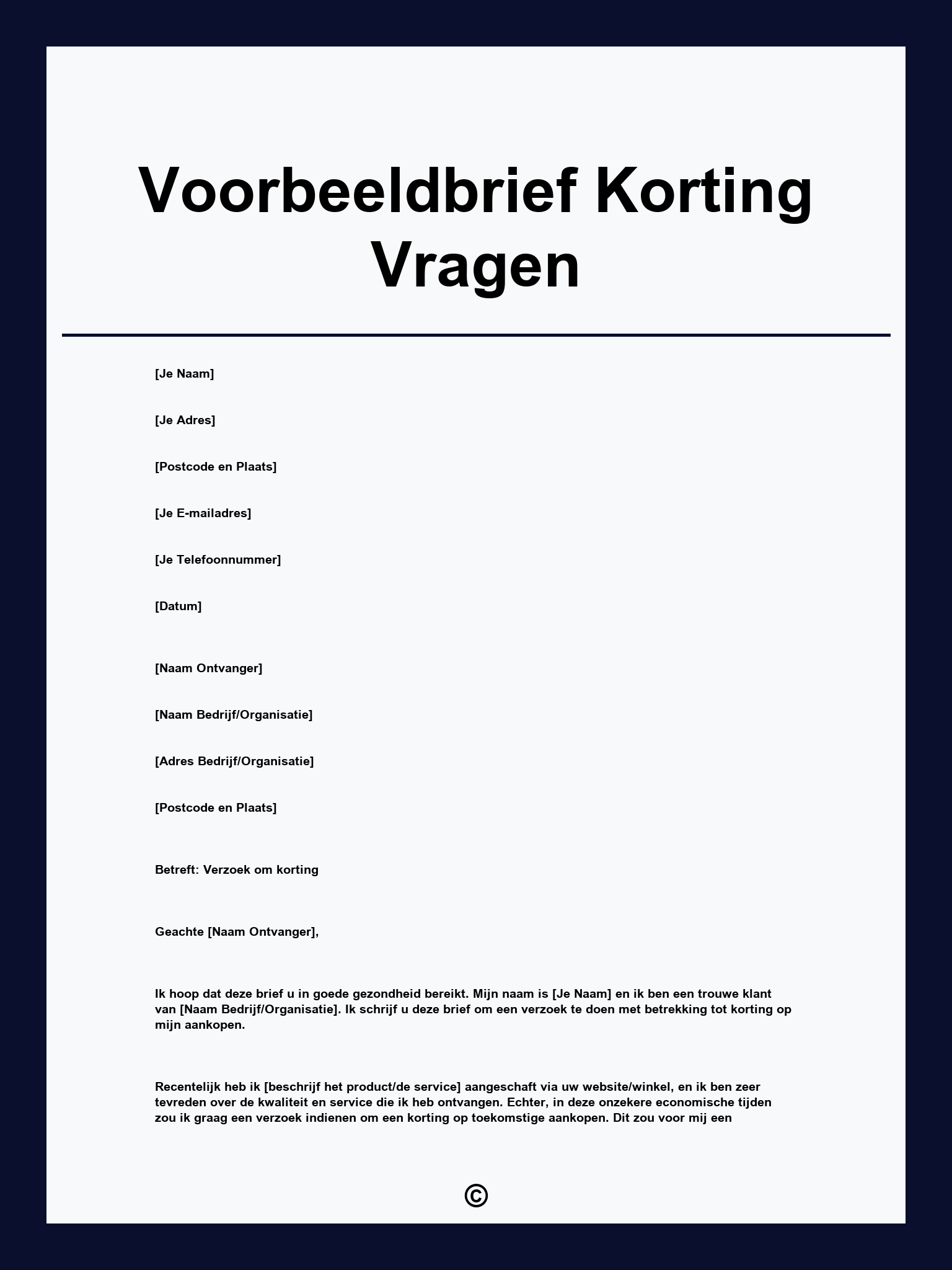 Voorbeeldbrief Korting Vragen
