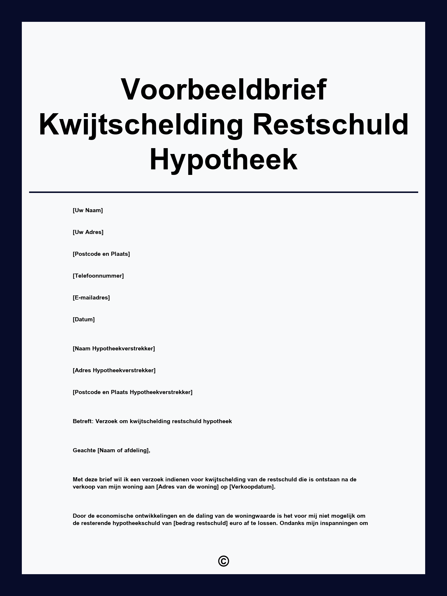 Voorbeeldbrief Kwijtschelding Restschuld Hypotheek