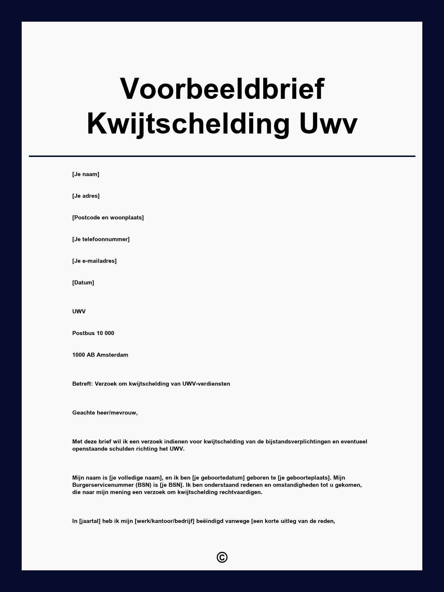 Voorbeeldbrief Kwijtschelding Uwv
