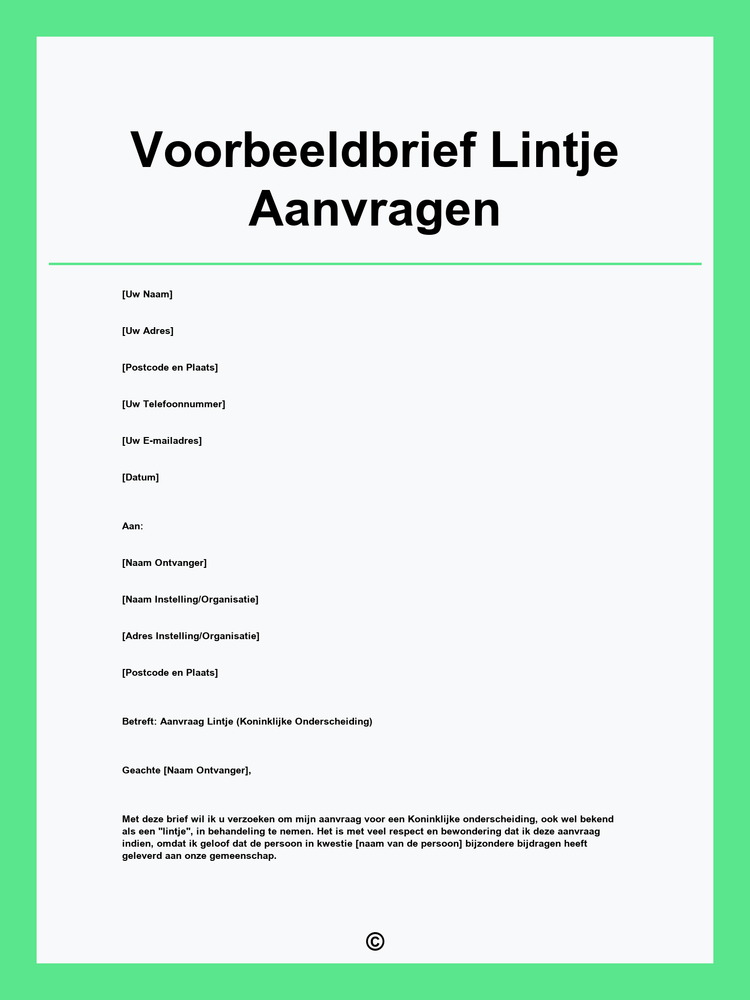 Voorbeeldbrief Lintje Aanvragen