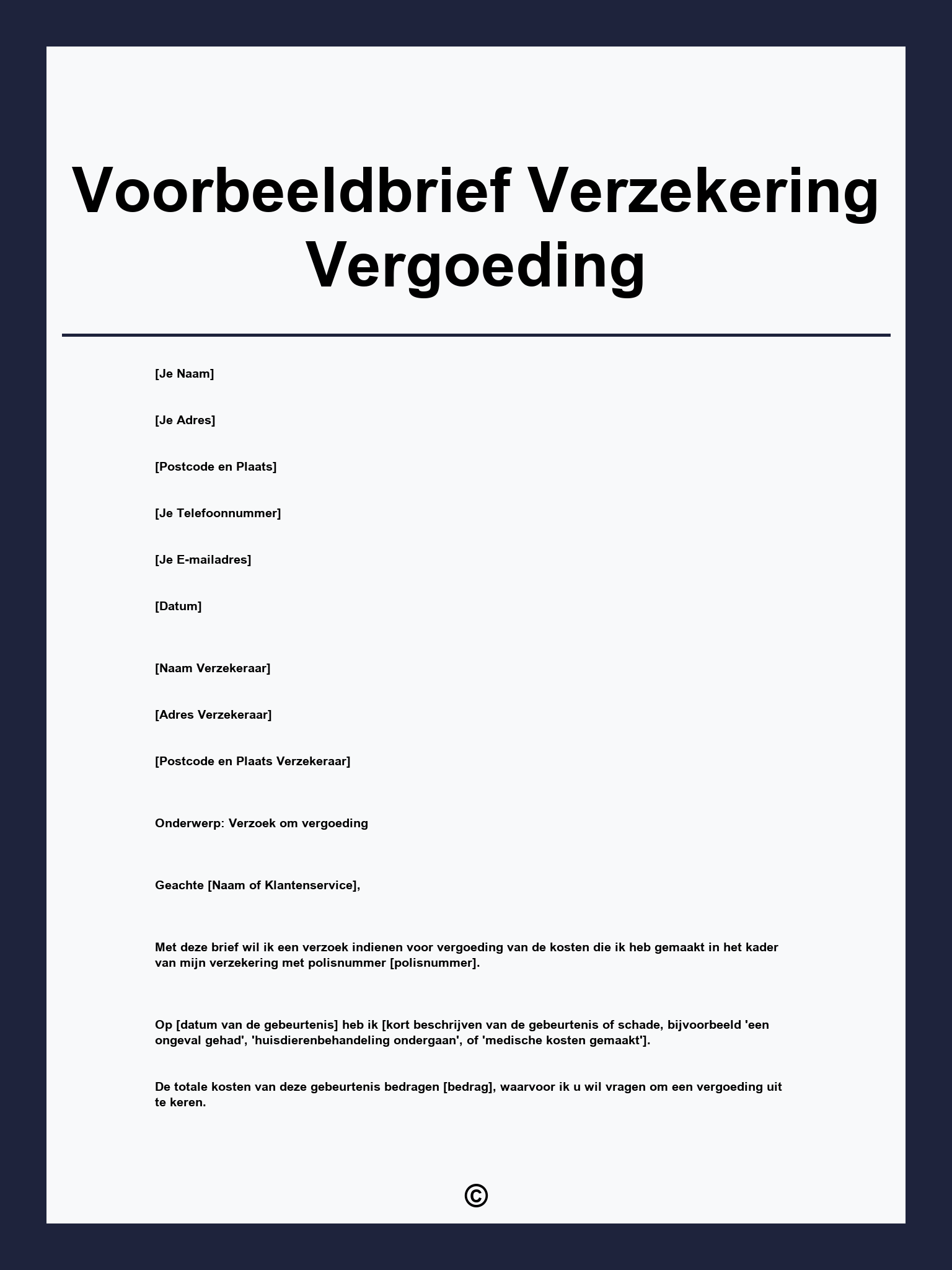 Voorbeeldbrief Verzekering Vergoeding