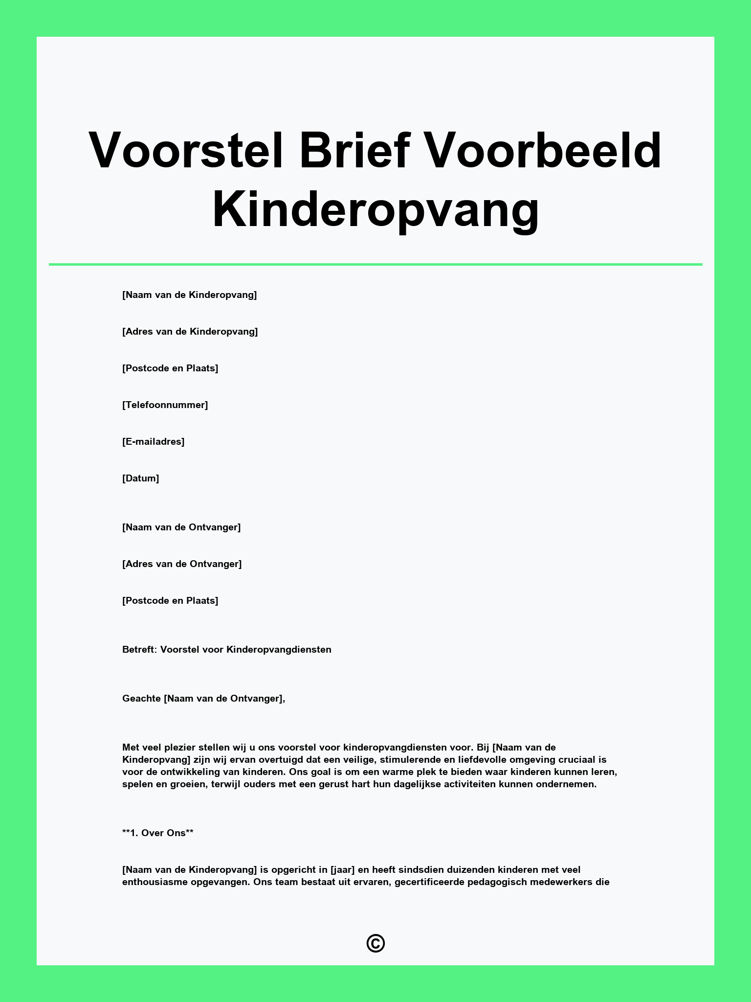 Voorstel Brief Voorbeeld Kinderopvang