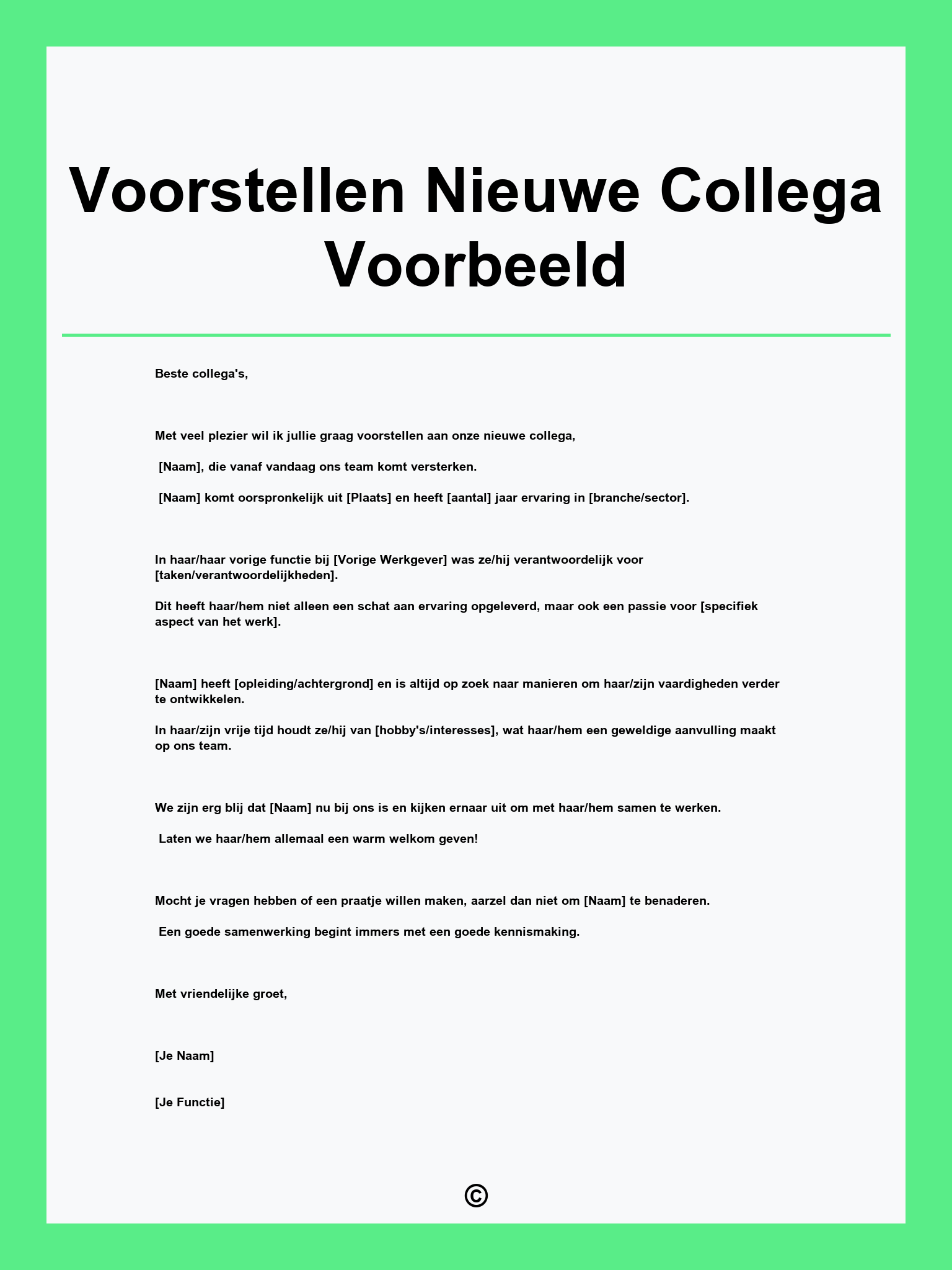 Voorstellen Nieuwe Collega Voorbeeld