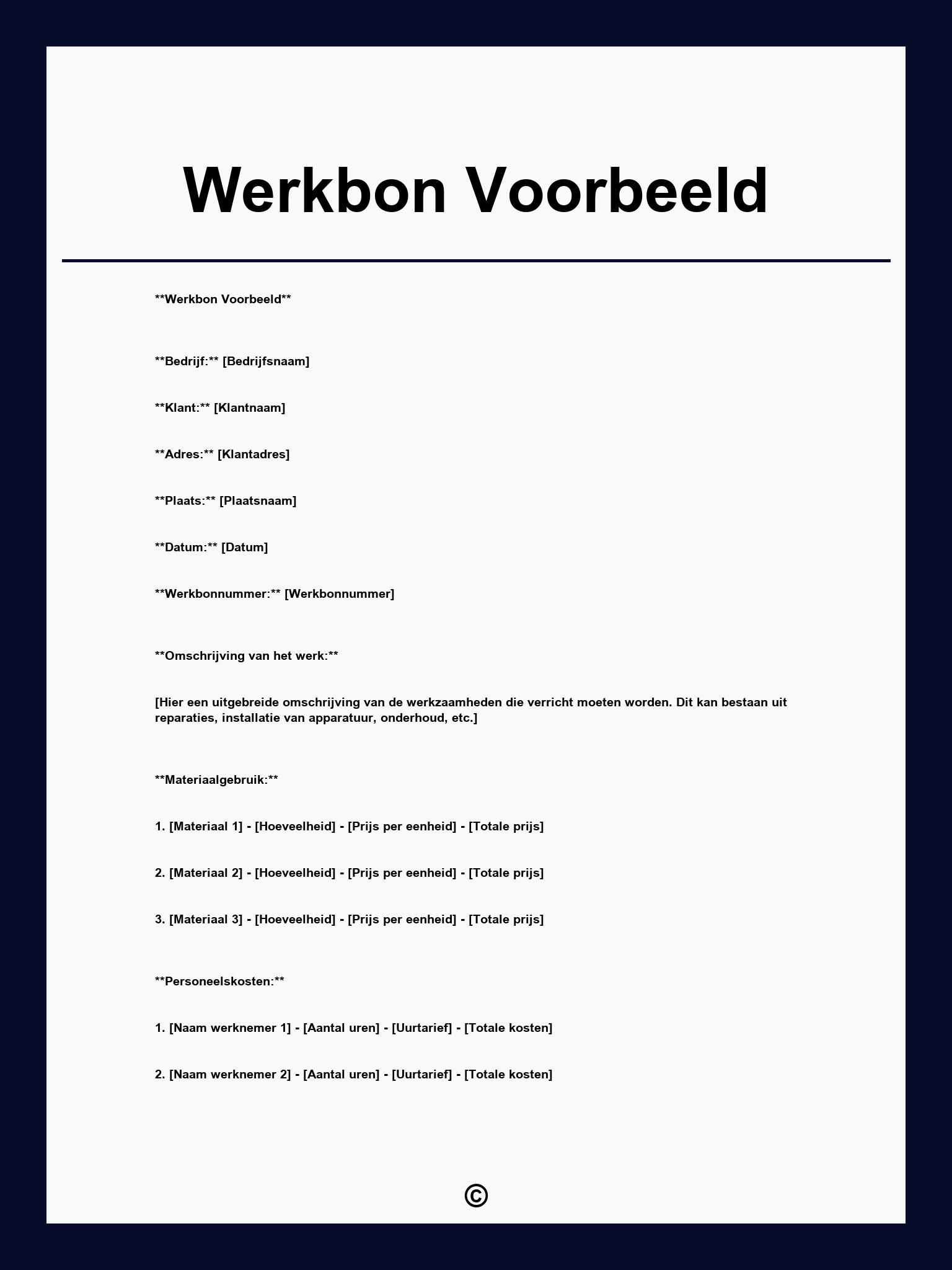 Werkbon Voorbeeld